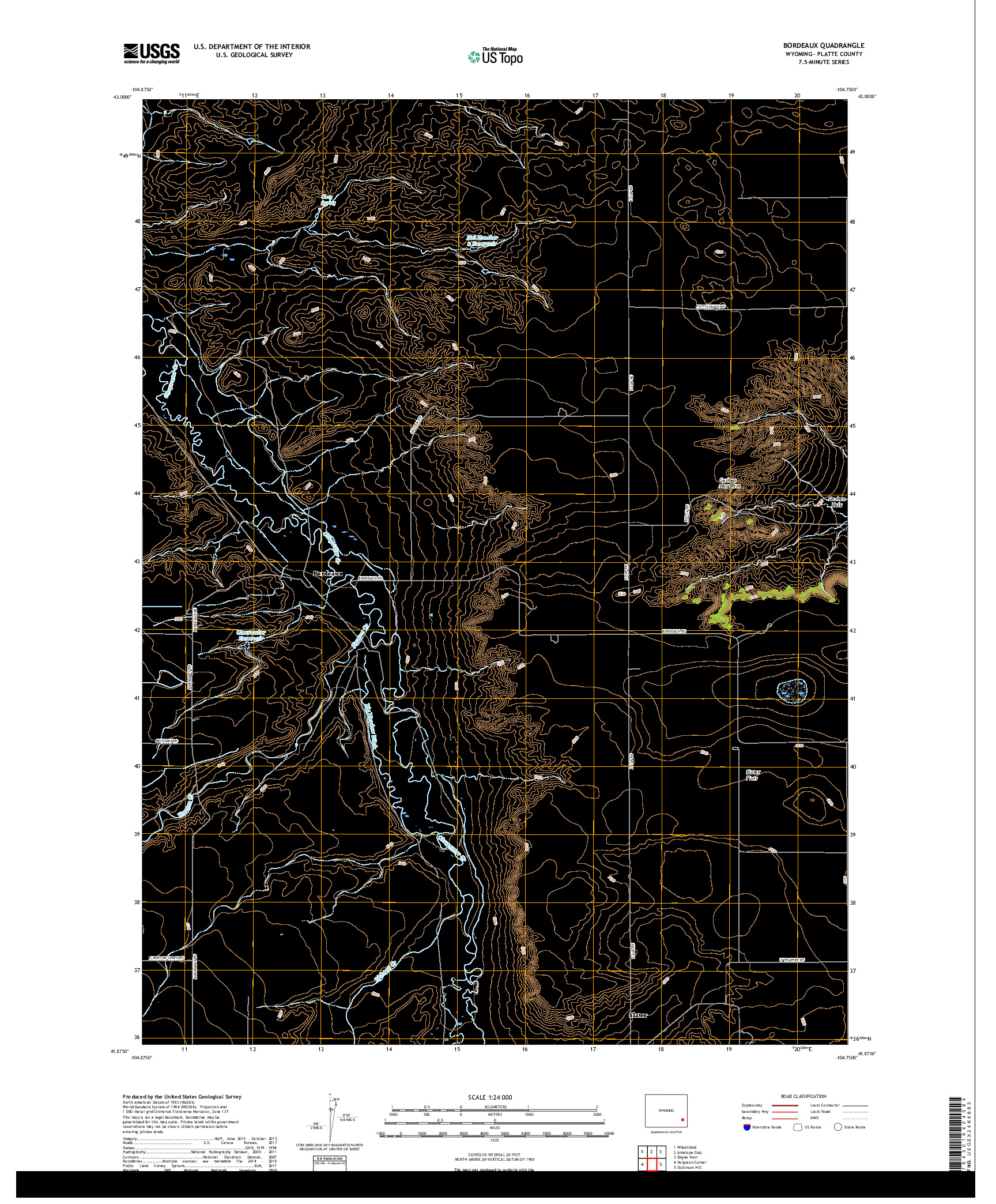 USGS US TOPO 7.5-MINUTE MAP FOR BORDEAUX, WY 2017