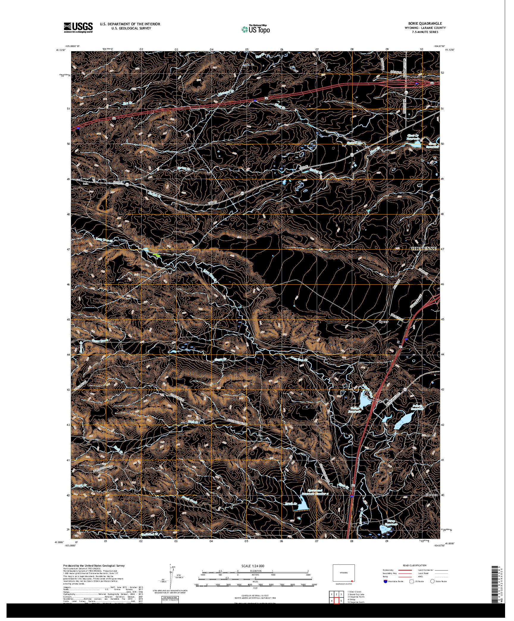 USGS US TOPO 7.5-MINUTE MAP FOR BORIE, WY 2017