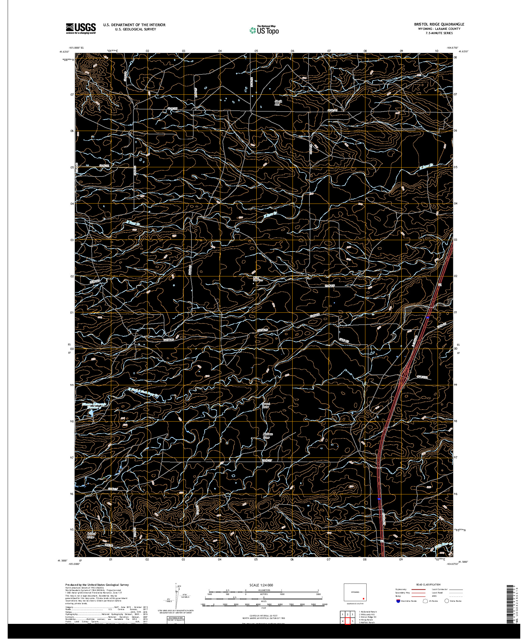 USGS US TOPO 7.5-MINUTE MAP FOR BRISTOL RIDGE, WY 2017