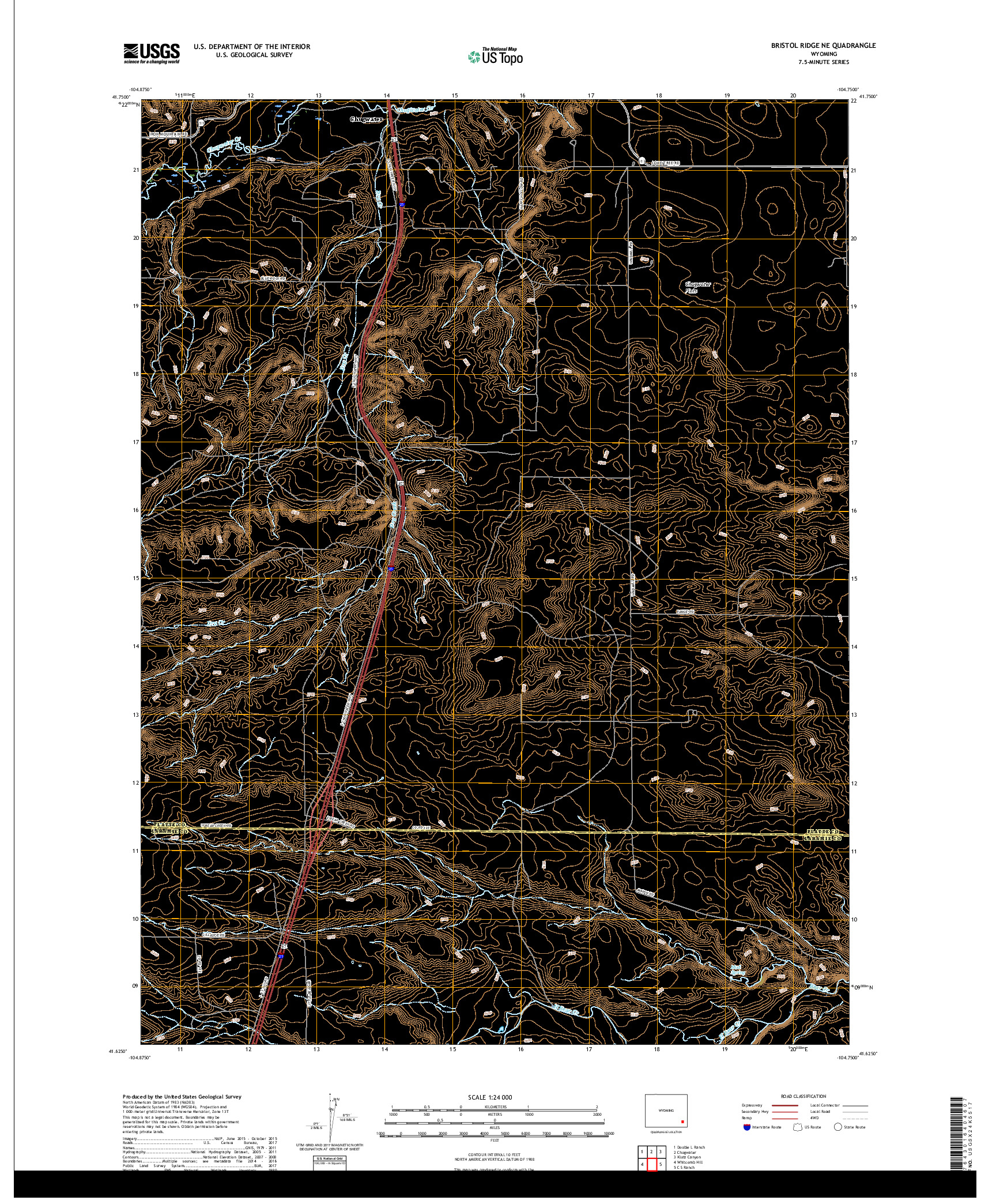 USGS US TOPO 7.5-MINUTE MAP FOR BRISTOL RIDGE NE, WY 2017
