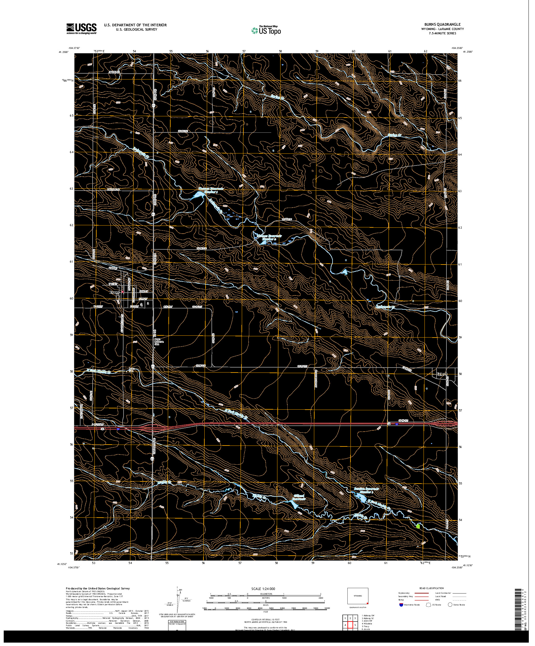 USGS US TOPO 7.5-MINUTE MAP FOR BURNS, WY 2017