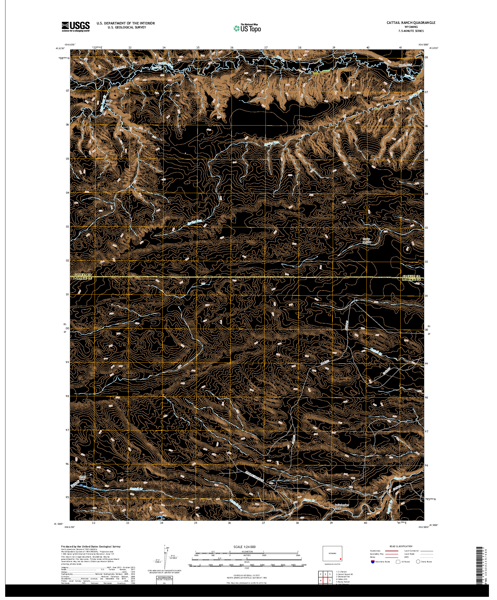 USGS US TOPO 7.5-MINUTE MAP FOR CATTAIL RANCH, WY 2017