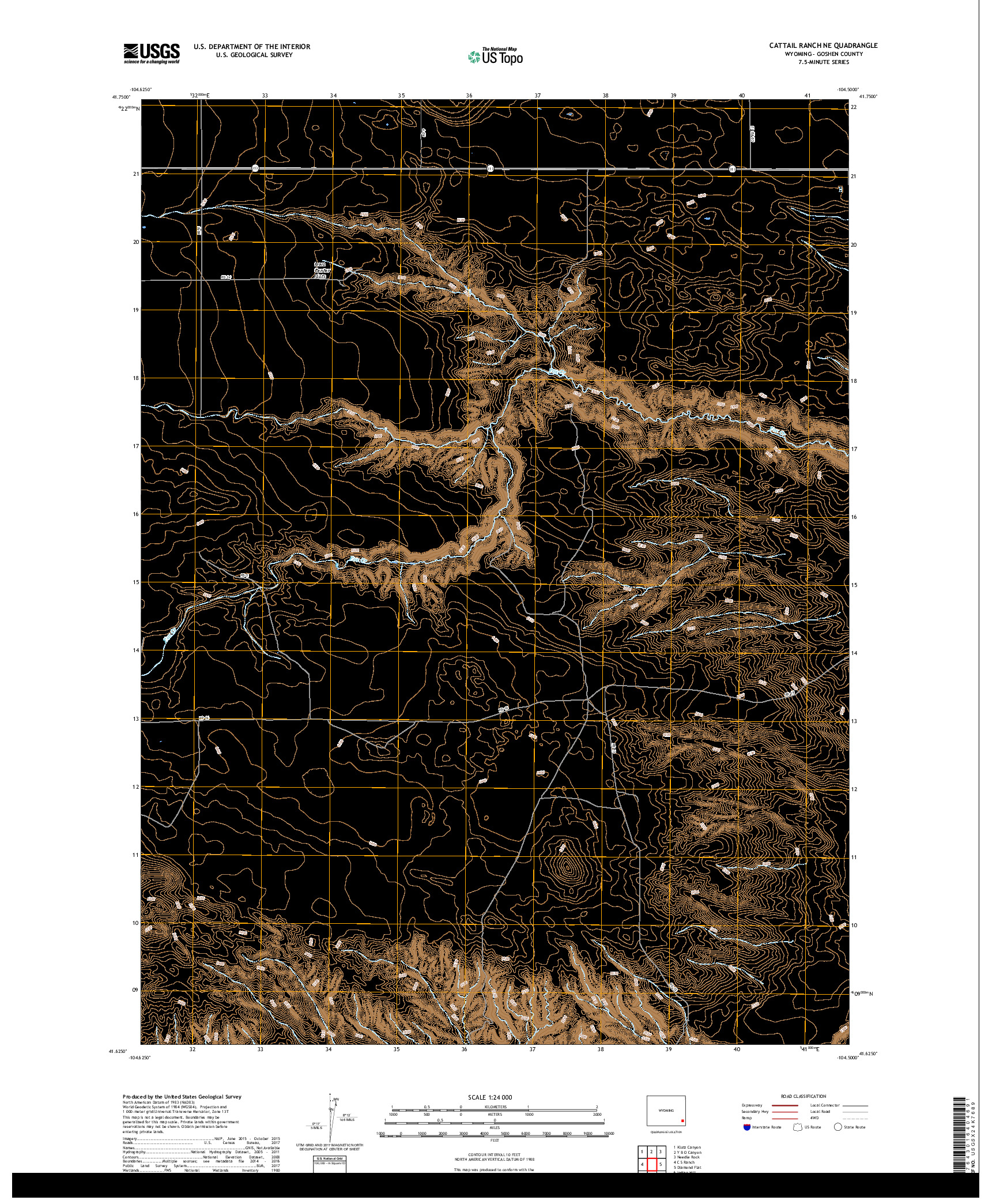 USGS US TOPO 7.5-MINUTE MAP FOR CATTAIL RANCH NE, WY 2017