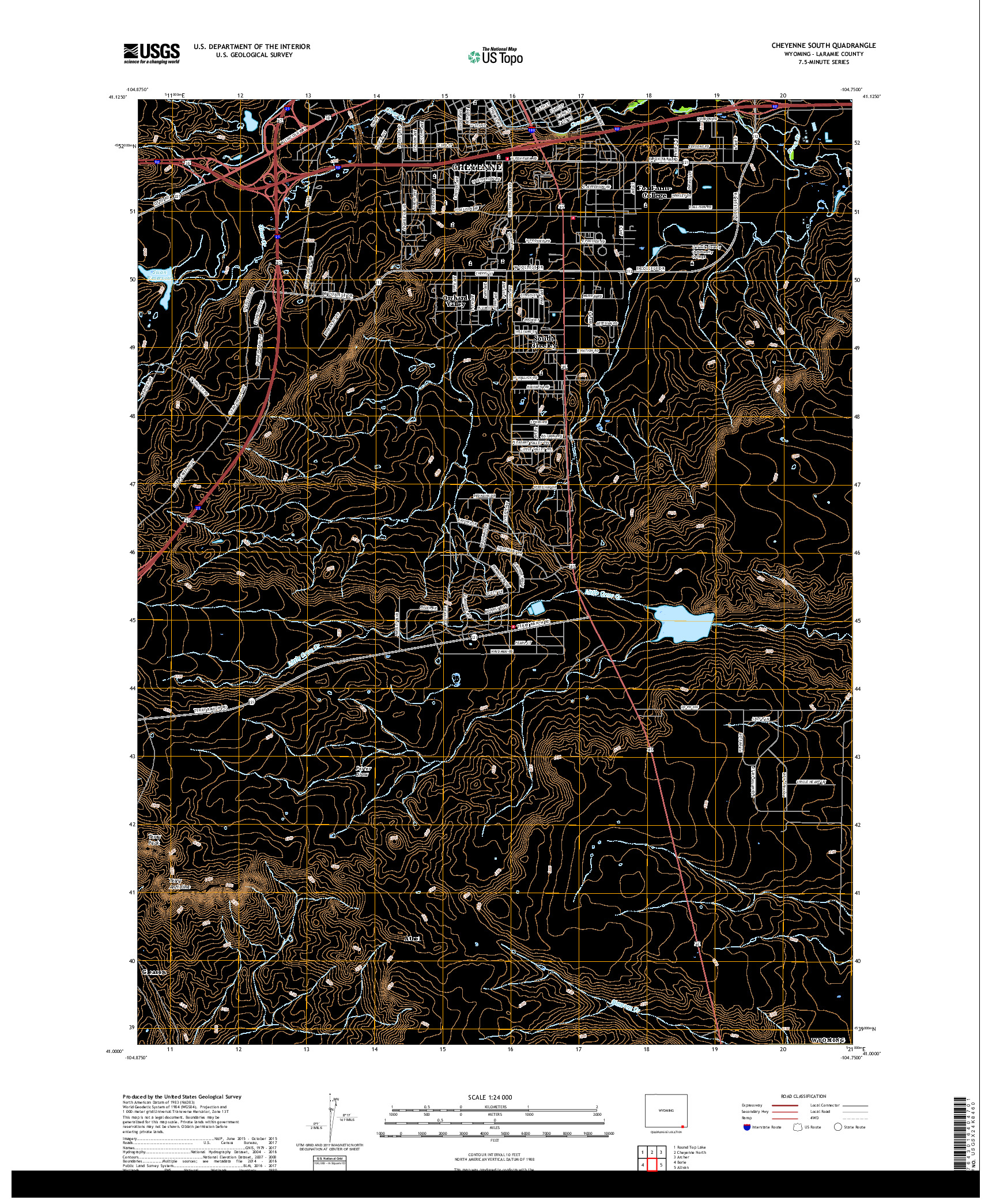 USGS US TOPO 7.5-MINUTE MAP FOR CHEYENNE SOUTH, WY 2017