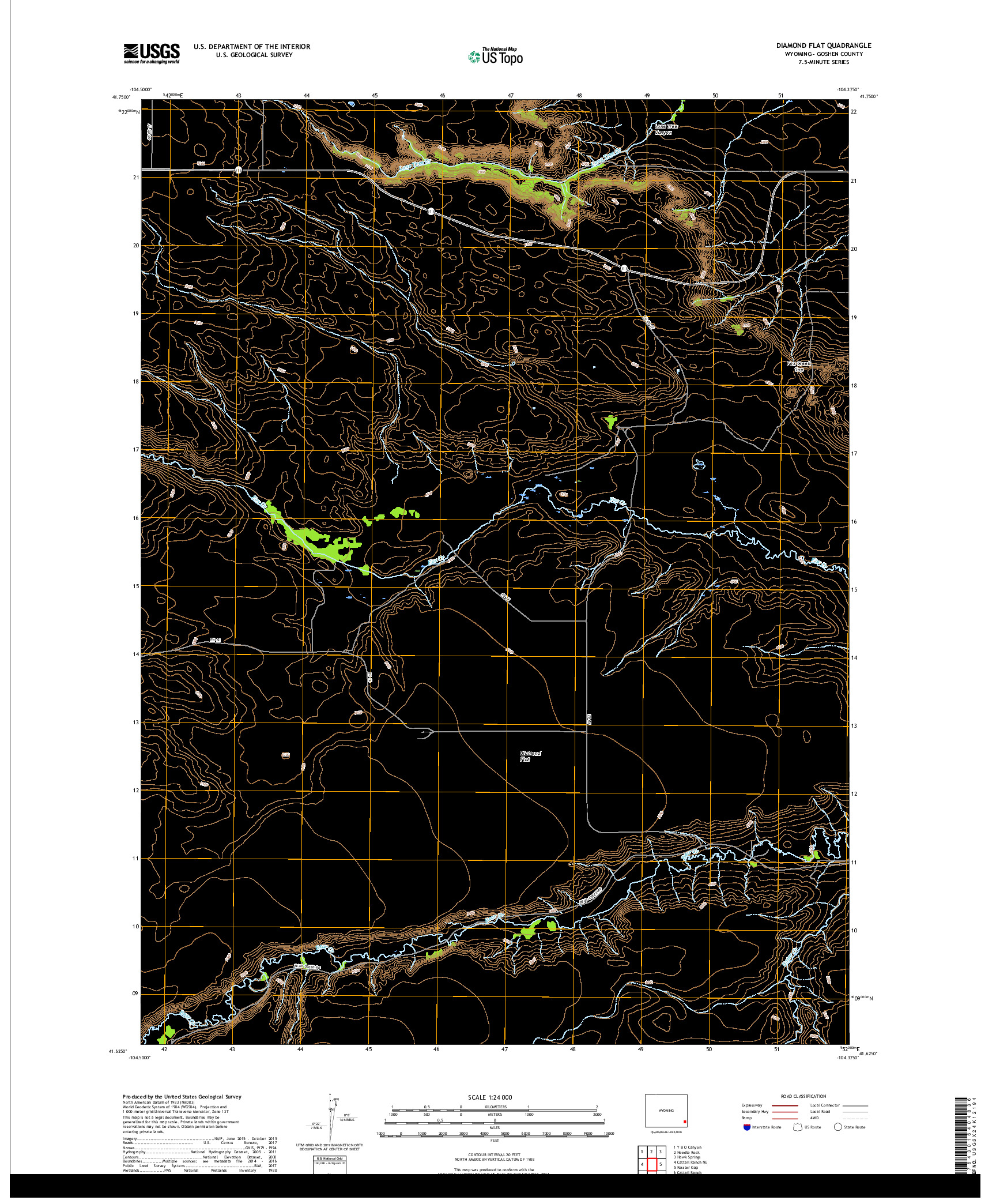 USGS US TOPO 7.5-MINUTE MAP FOR DIAMOND FLAT, WY 2017