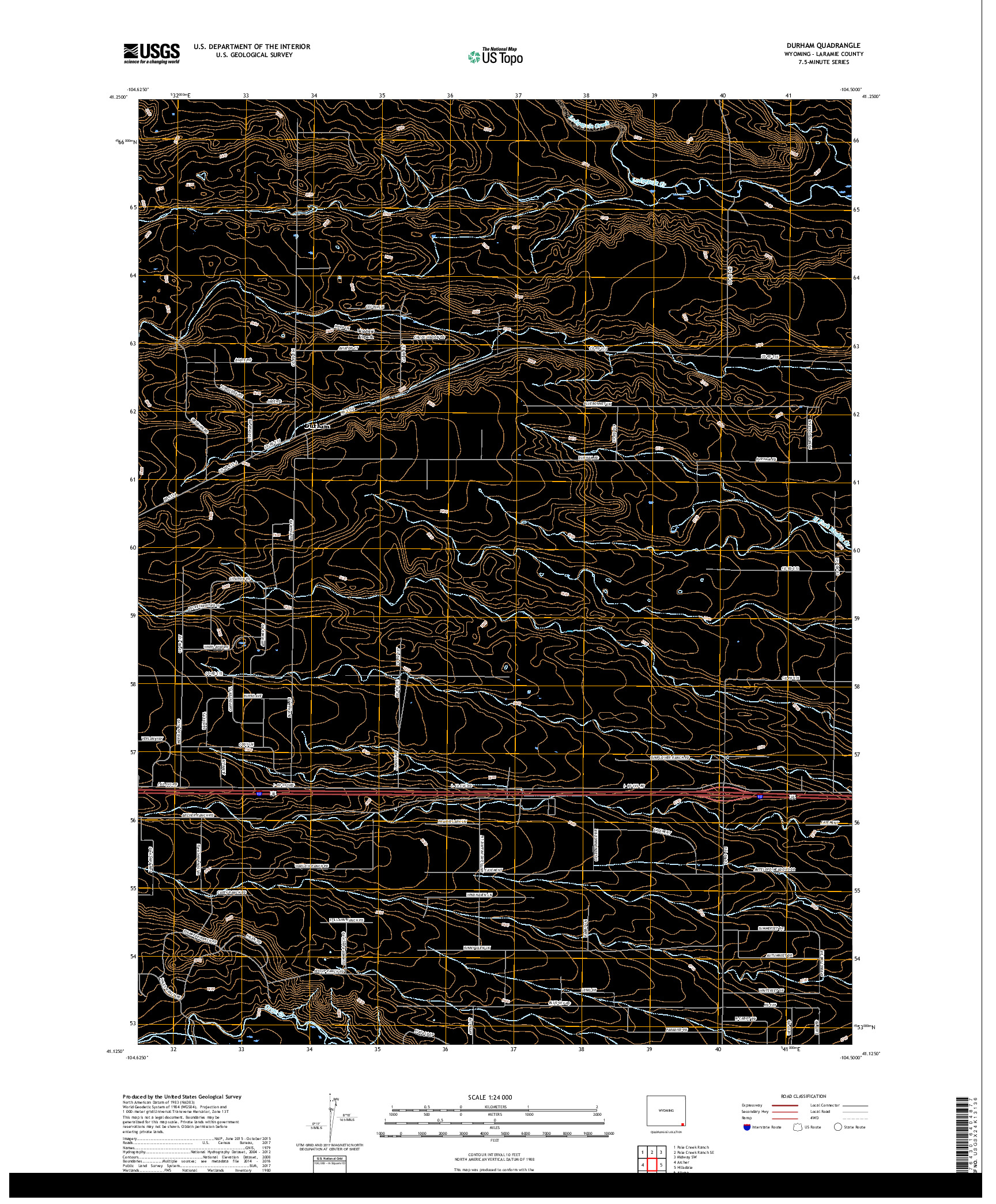 USGS US TOPO 7.5-MINUTE MAP FOR DURHAM, WY 2017