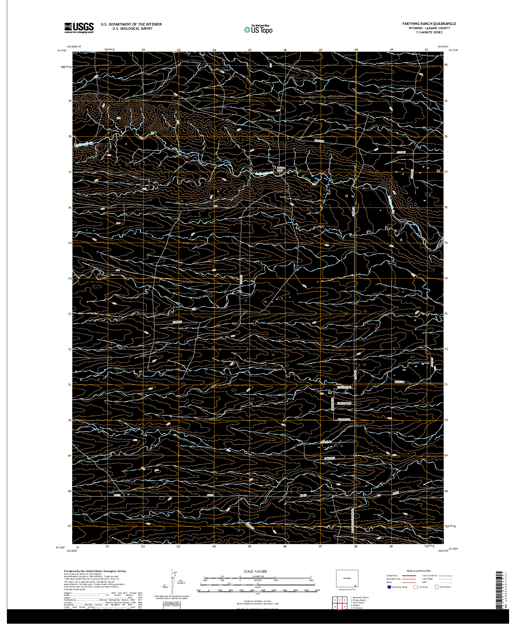 USGS US TOPO 7.5-MINUTE MAP FOR FARTHING RANCH, WY 2017