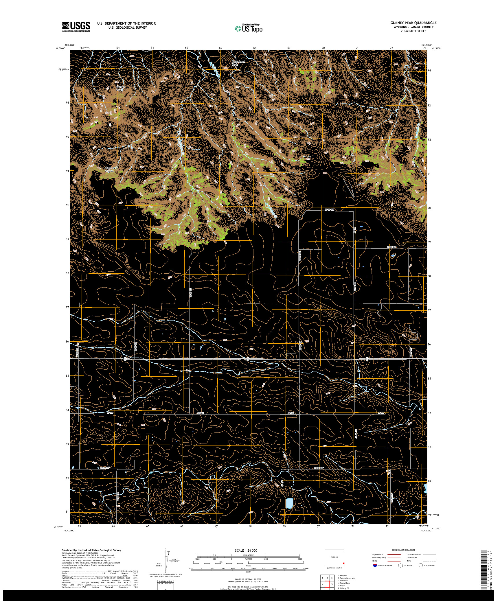 USGS US TOPO 7.5-MINUTE MAP FOR GURNEY PEAK, WY 2017