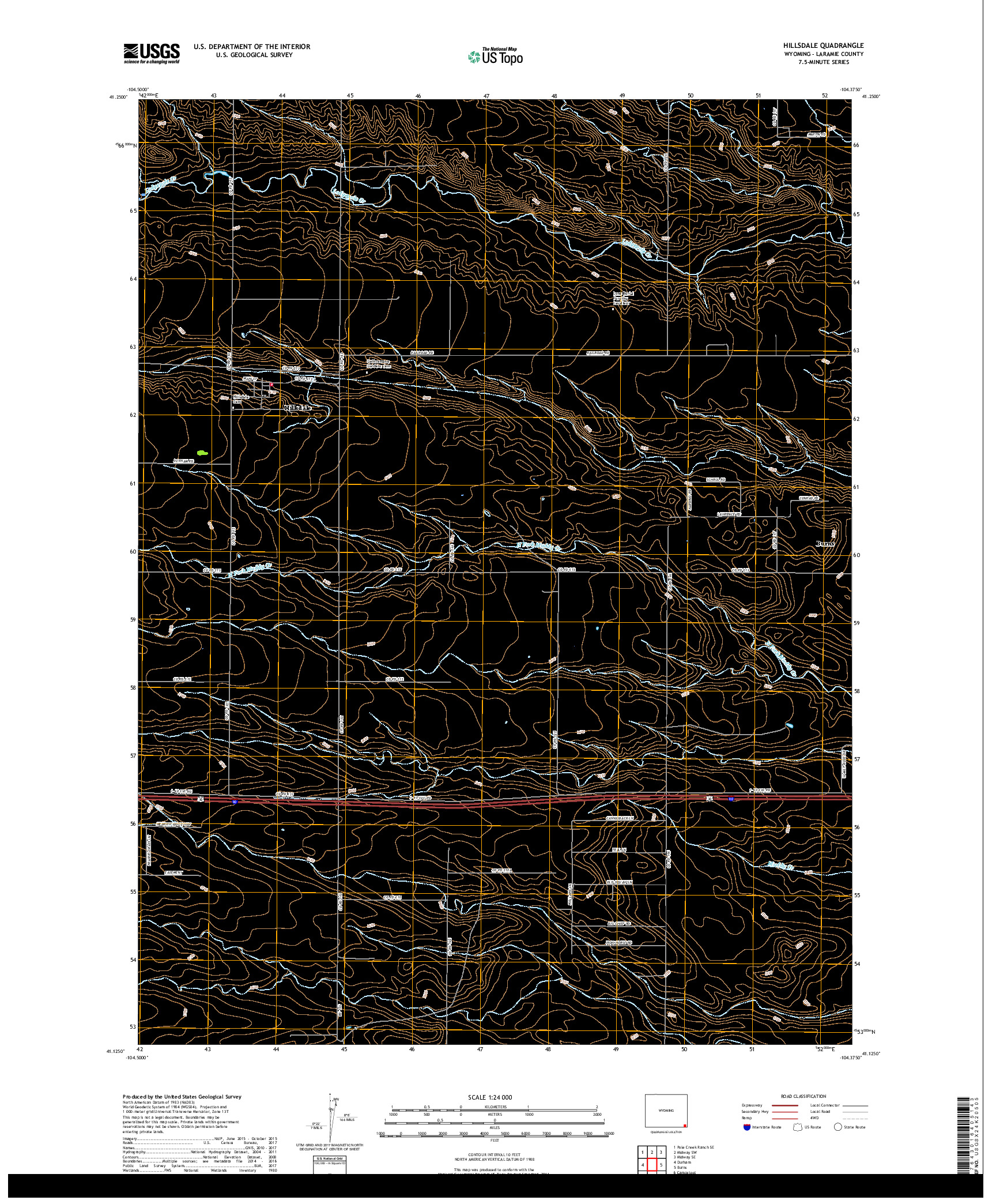 USGS US TOPO 7.5-MINUTE MAP FOR HILLSDALE, WY 2017