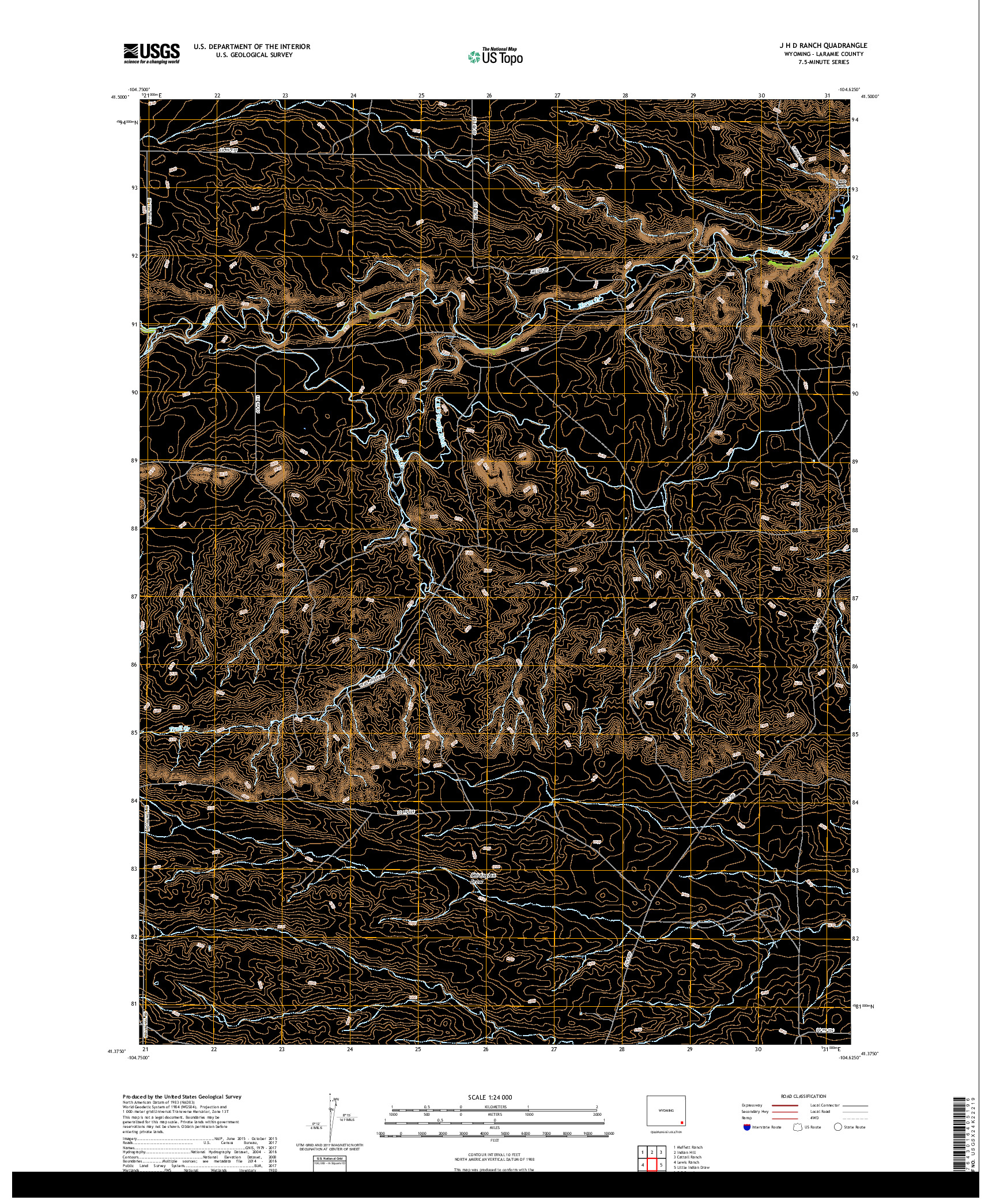 USGS US TOPO 7.5-MINUTE MAP FOR J H D RANCH, WY 2017