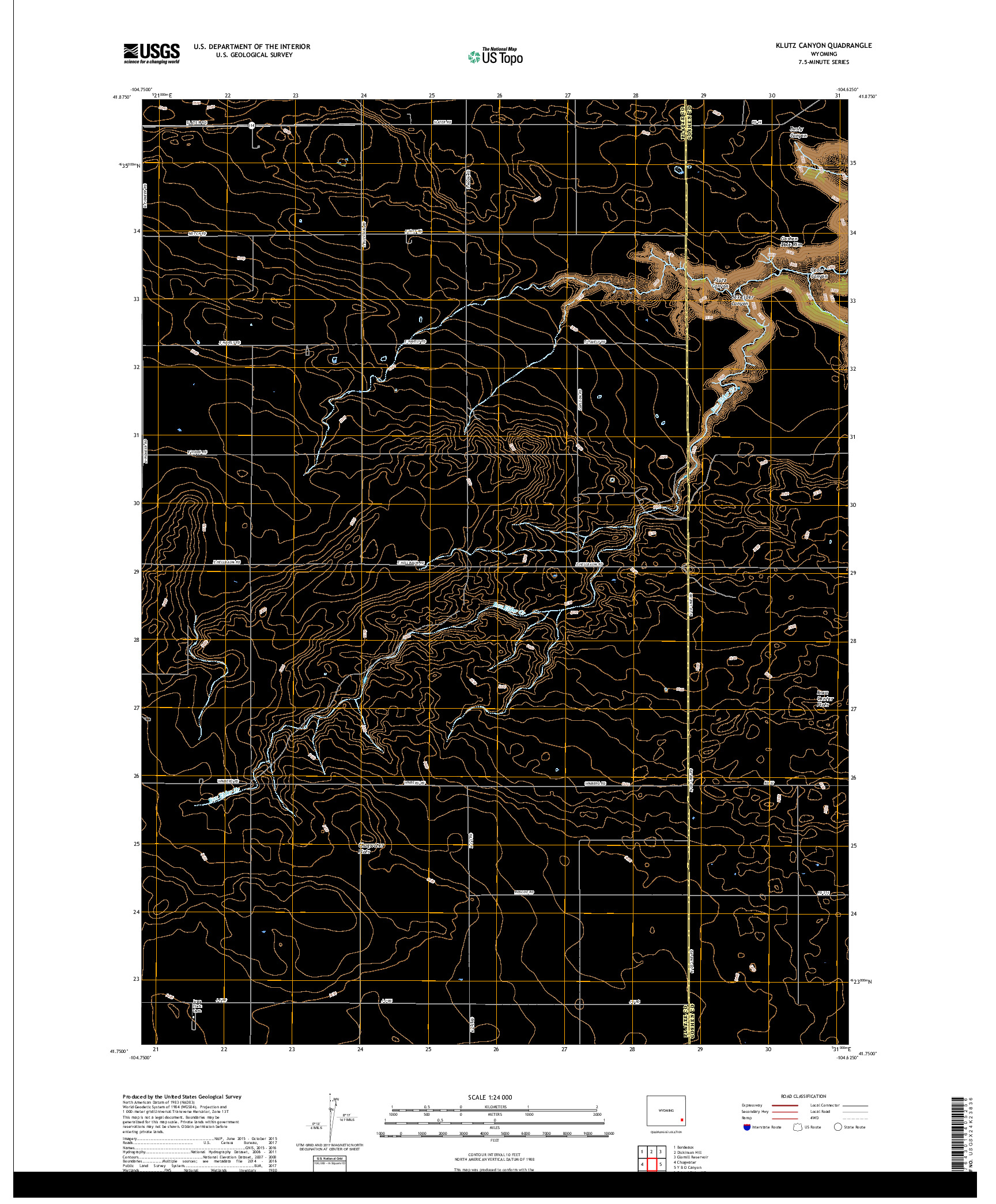 USGS US TOPO 7.5-MINUTE MAP FOR KLUTZ CANYON, WY 2017