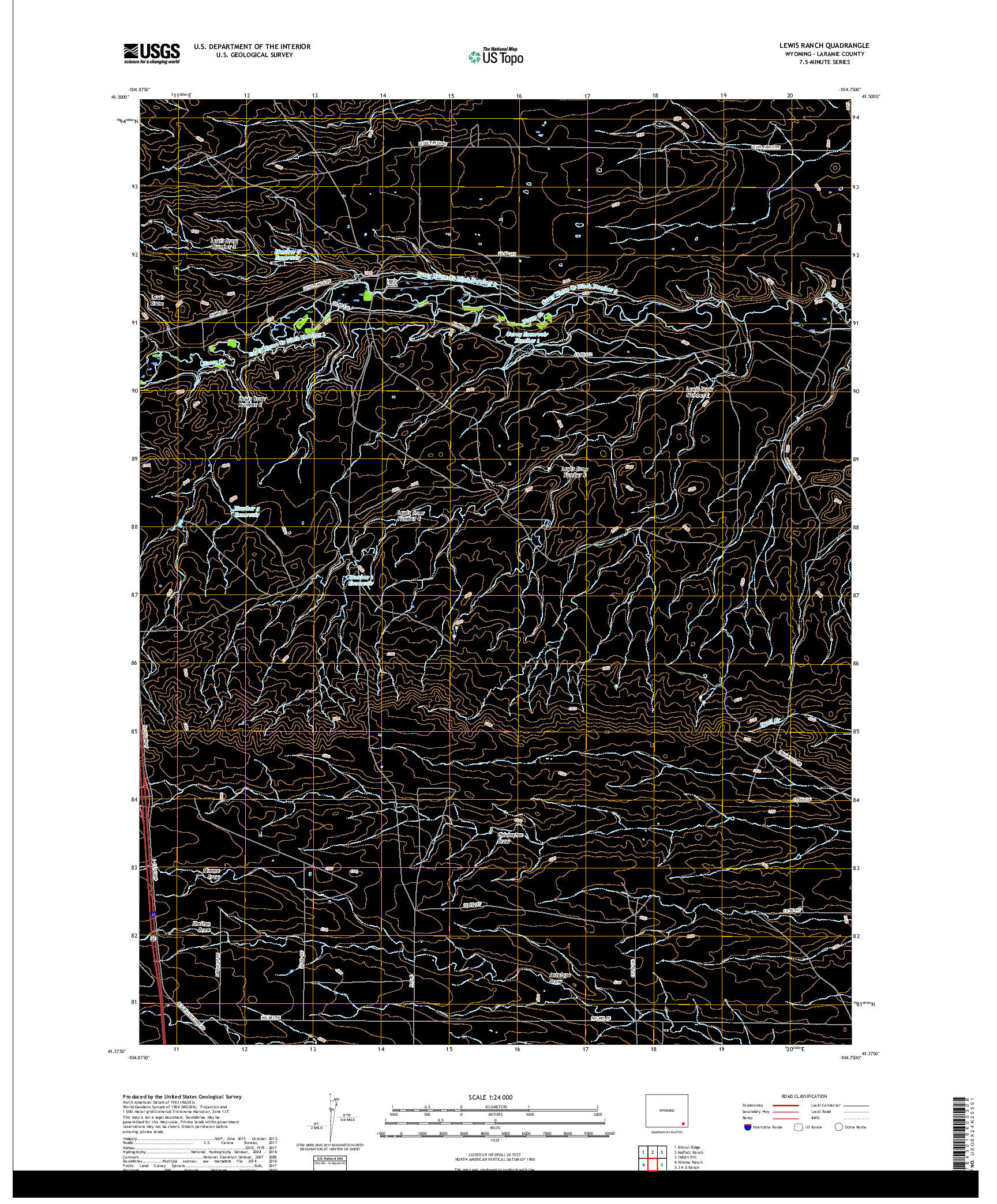 USGS US TOPO 7.5-MINUTE MAP FOR LEWIS RANCH, WY 2017