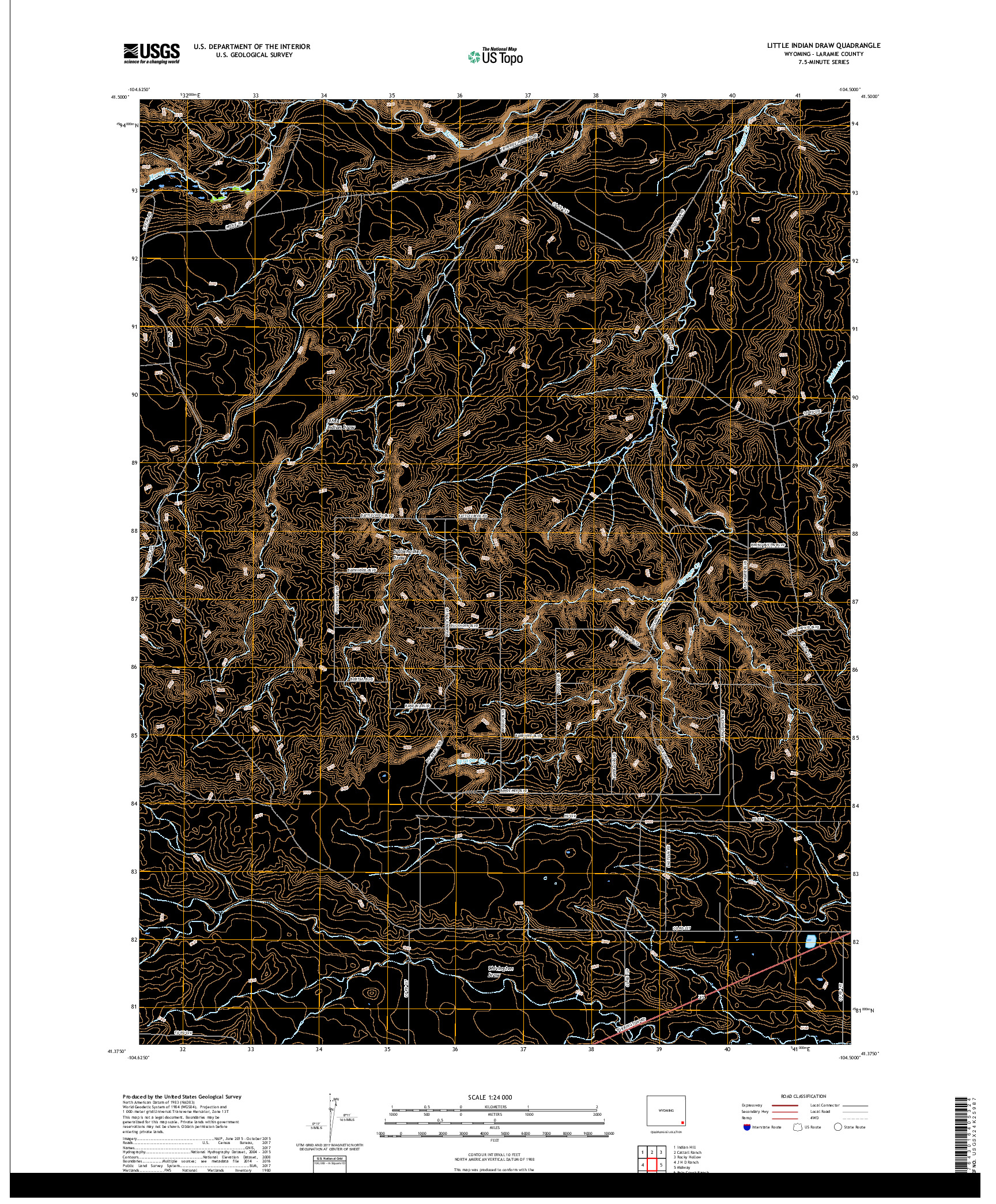 USGS US TOPO 7.5-MINUTE MAP FOR LITTLE INDIAN DRAW, WY 2017