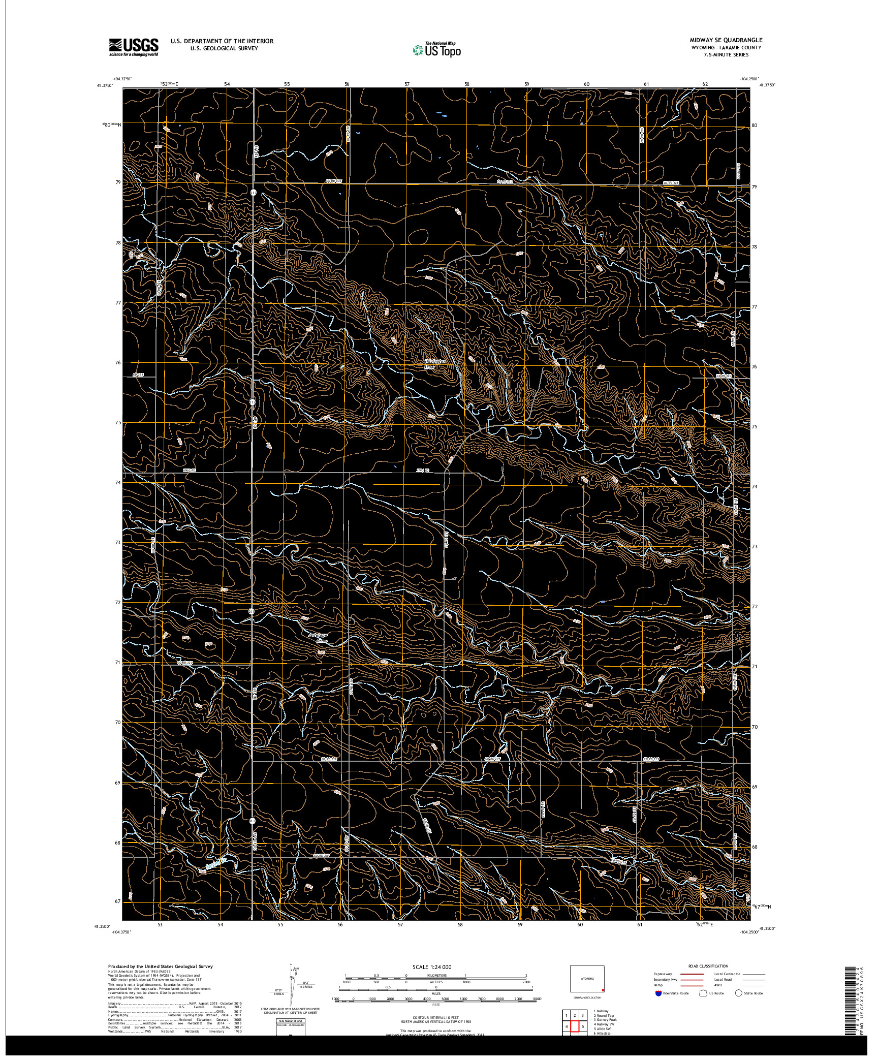 USGS US TOPO 7.5-MINUTE MAP FOR MIDWAY SE, WY 2017