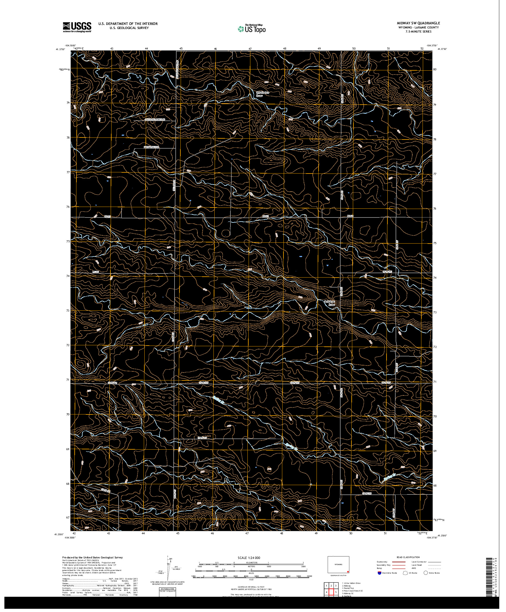 USGS US TOPO 7.5-MINUTE MAP FOR MIDWAY SW, WY 2017