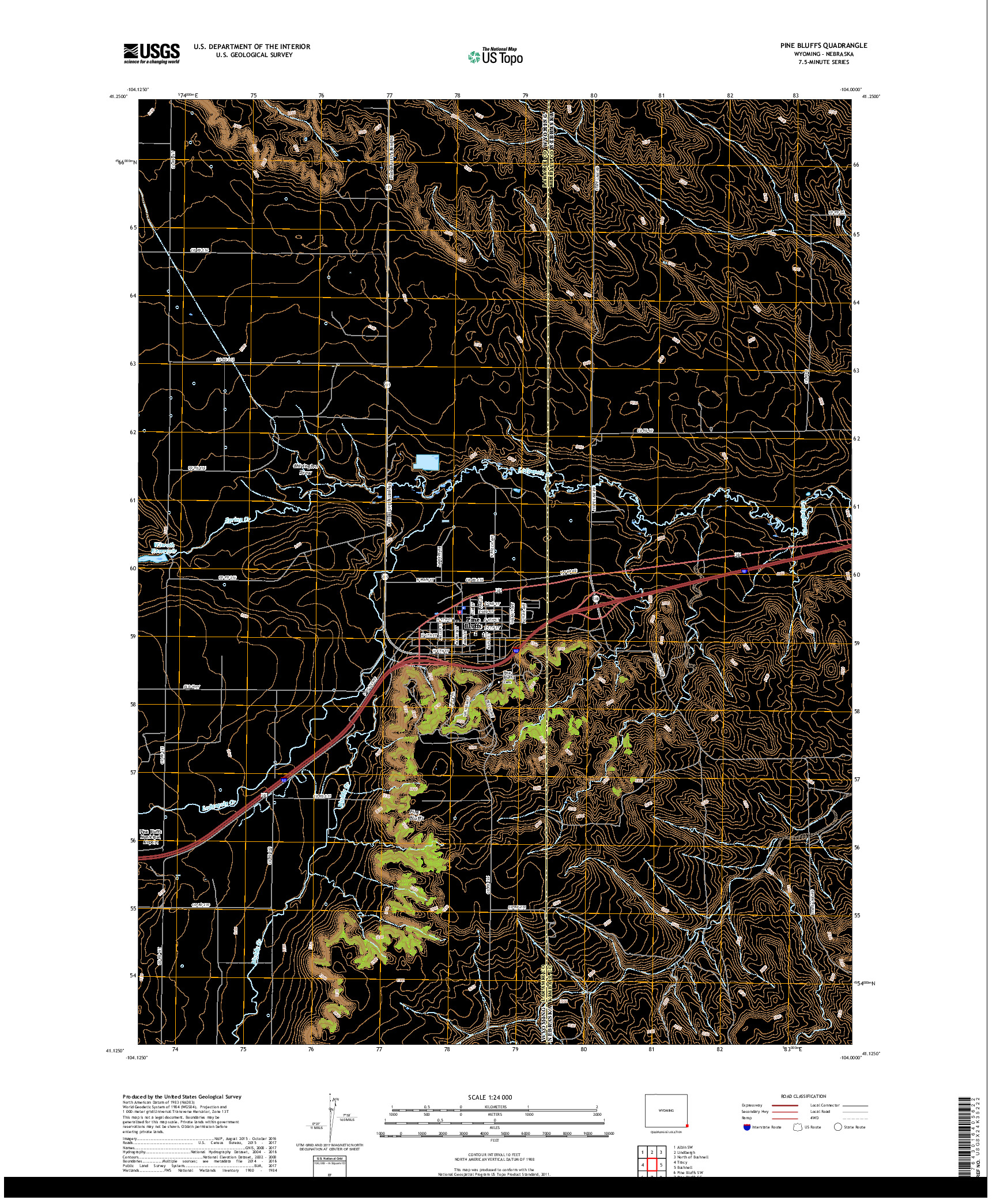 USGS US TOPO 7.5-MINUTE MAP FOR PINE BLUFFS, WY,NE 2017