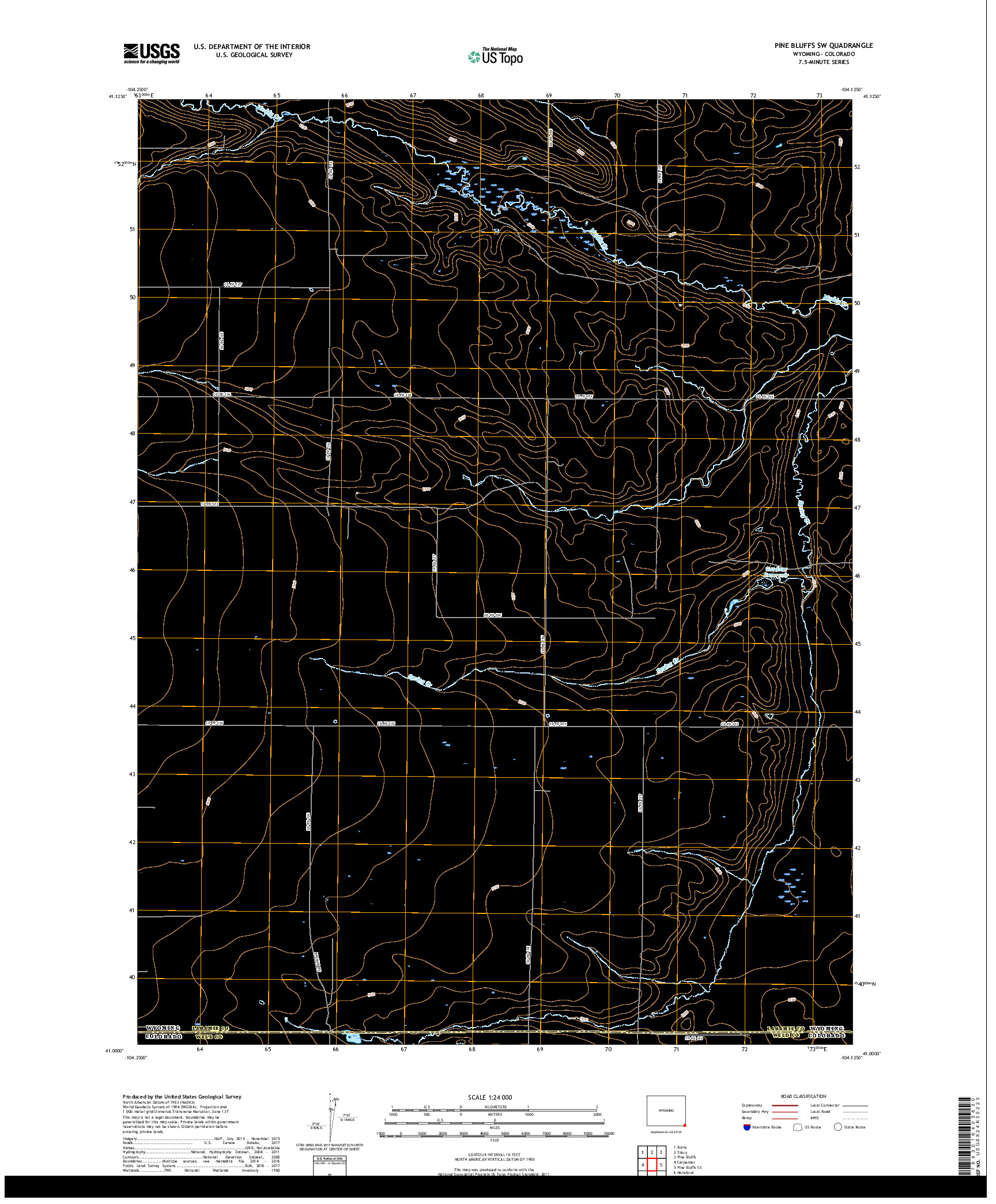 USGS US TOPO 7.5-MINUTE MAP FOR PINE BLUFFS SW, WY,CO 2017