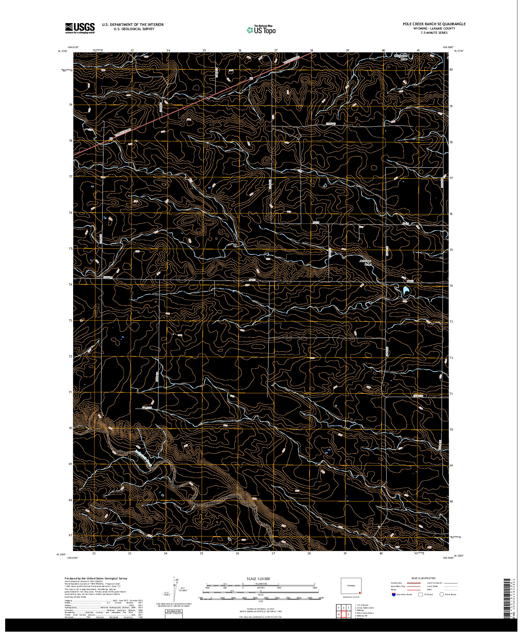 USGS US TOPO 7.5-MINUTE MAP FOR POLE CREEK RANCH SE, WY 2017