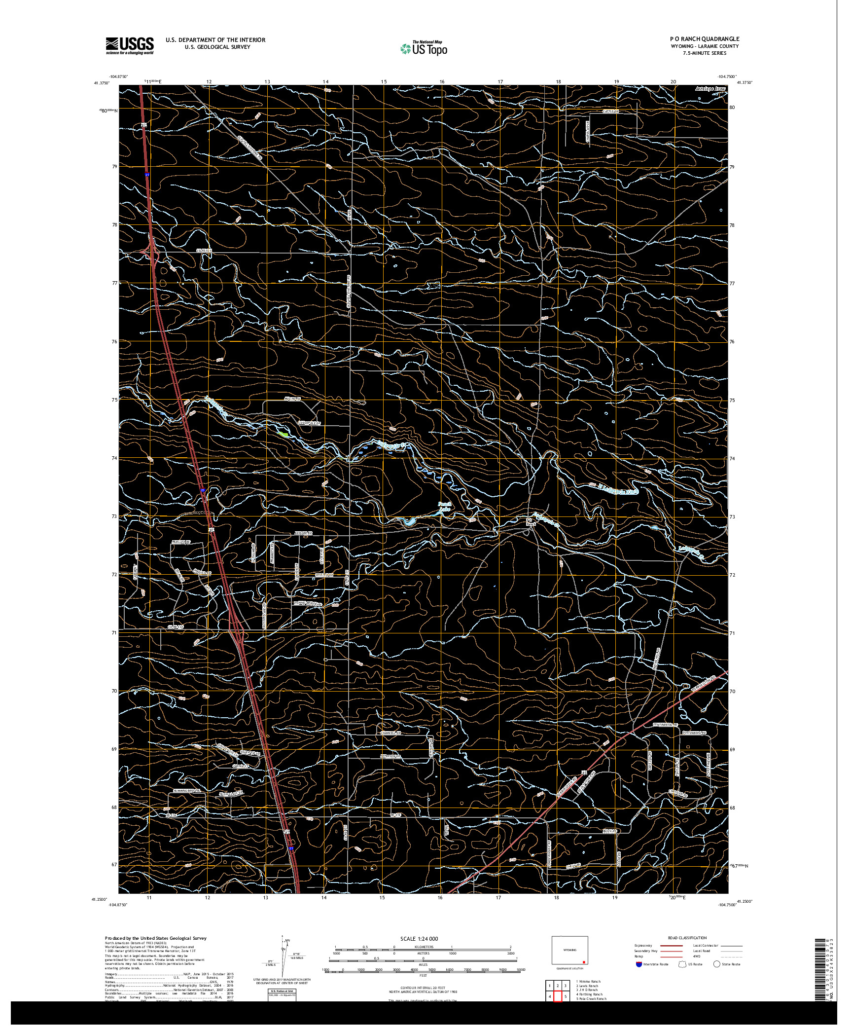 USGS US TOPO 7.5-MINUTE MAP FOR P O RANCH, WY 2017