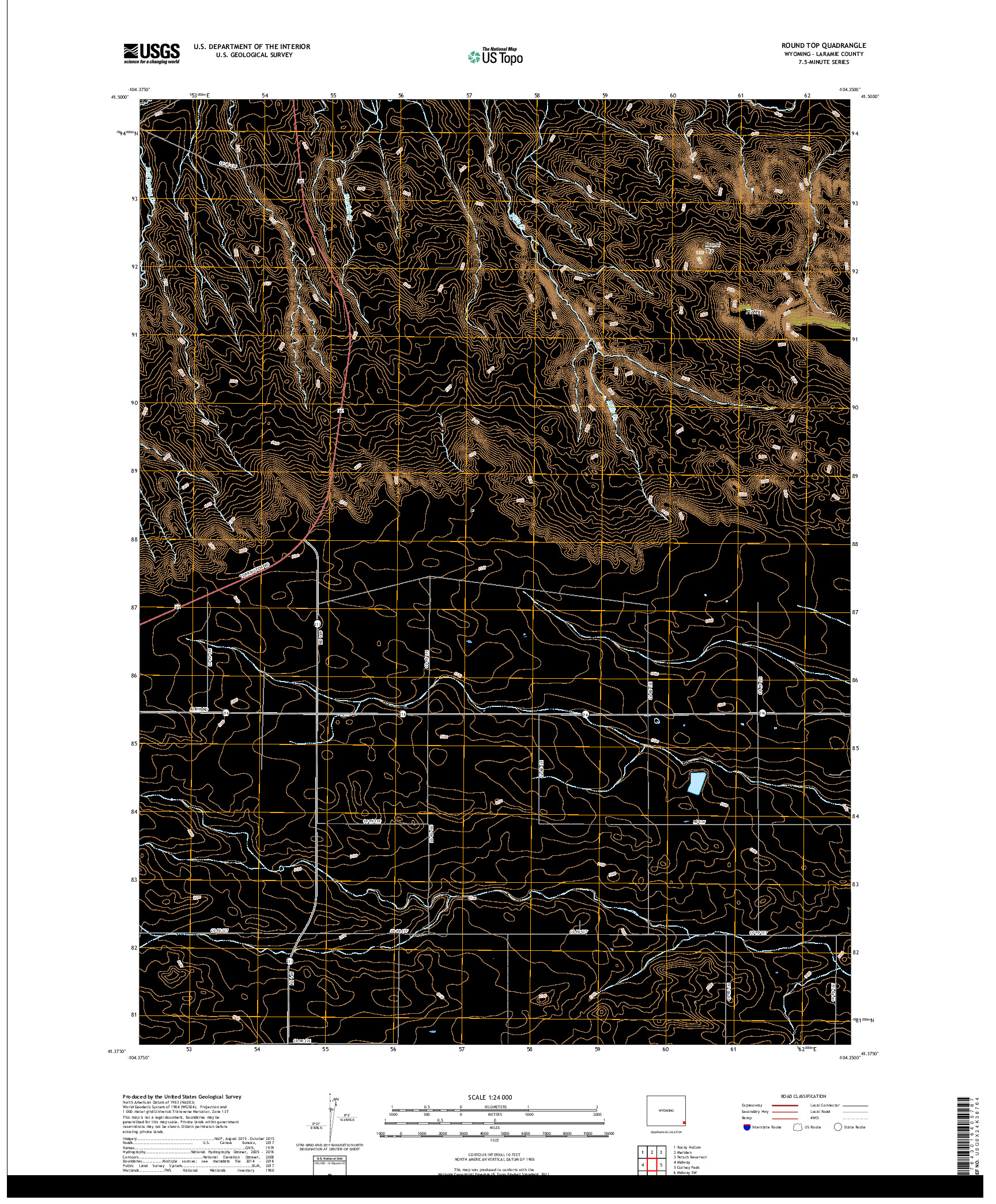 USGS US TOPO 7.5-MINUTE MAP FOR ROUND TOP, WY 2017