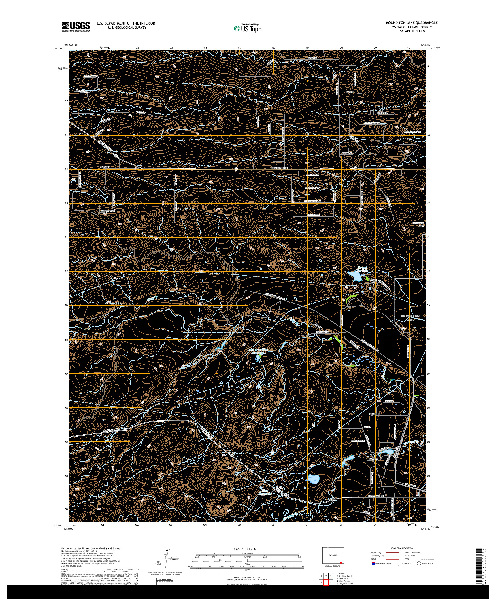 USGS US TOPO 7.5-MINUTE MAP FOR ROUND TOP LAKE, WY 2017