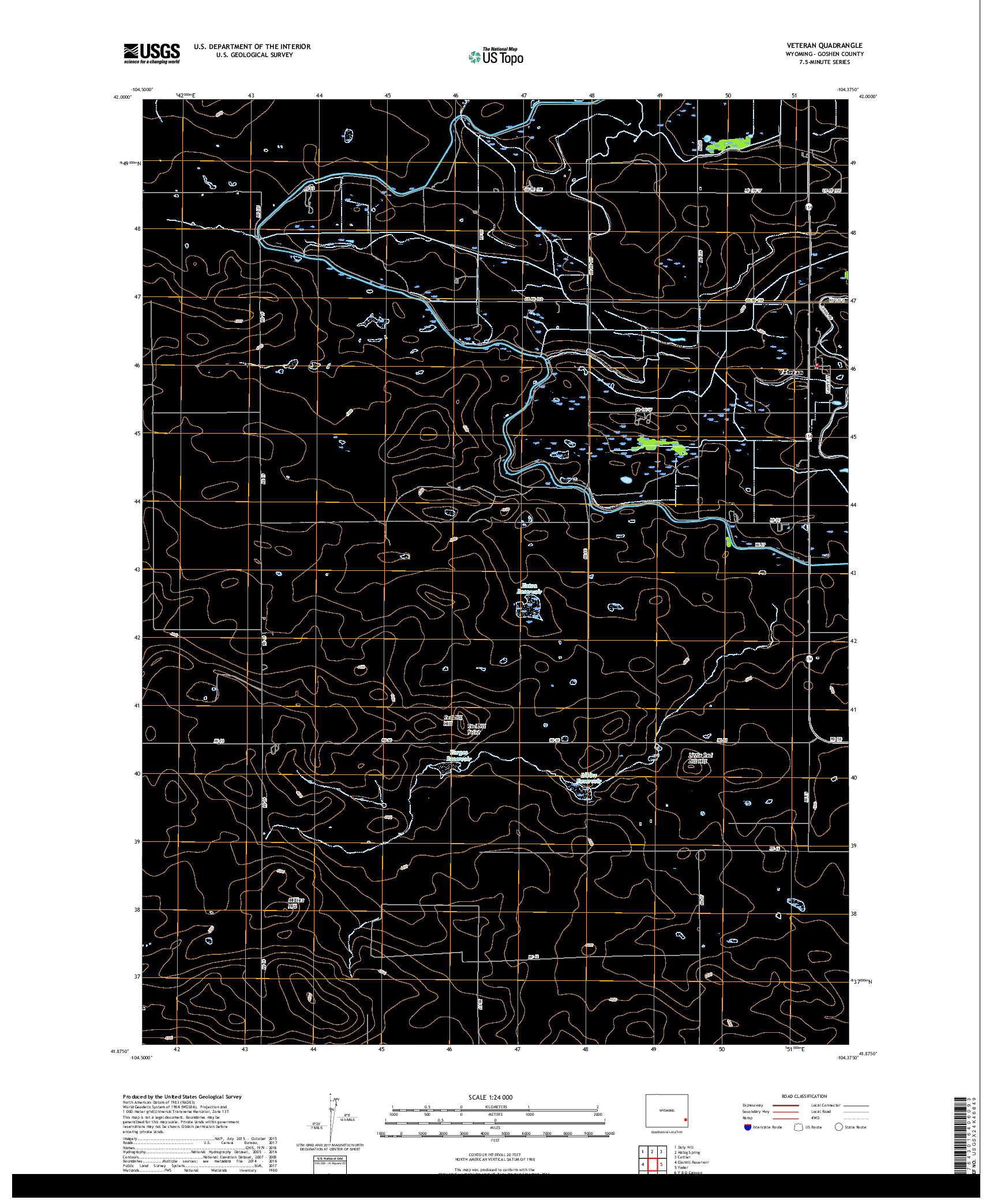 USGS US TOPO 7.5-MINUTE MAP FOR VETERAN, WY 2017