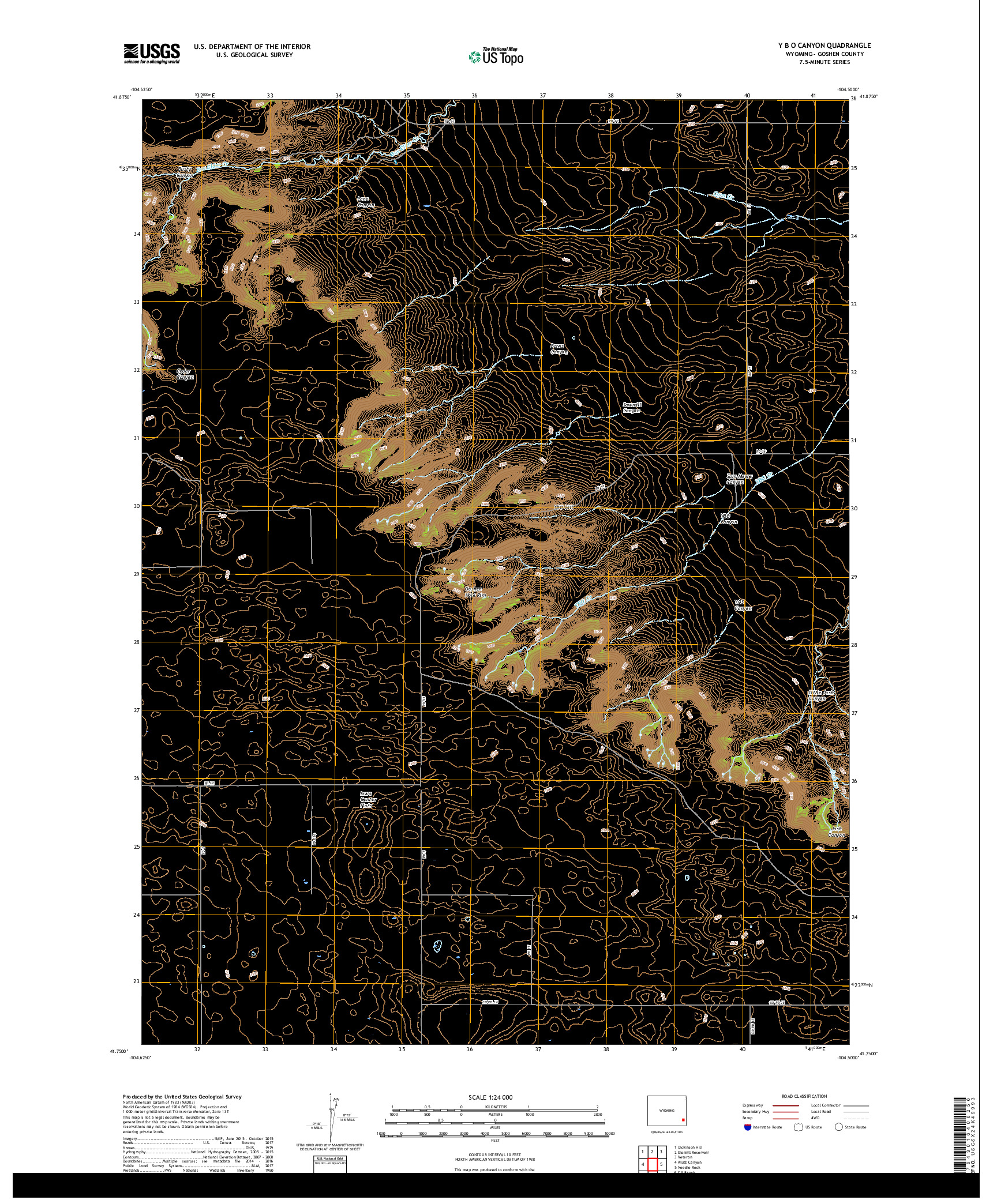 USGS US TOPO 7.5-MINUTE MAP FOR Y B O CANYON, WY 2017