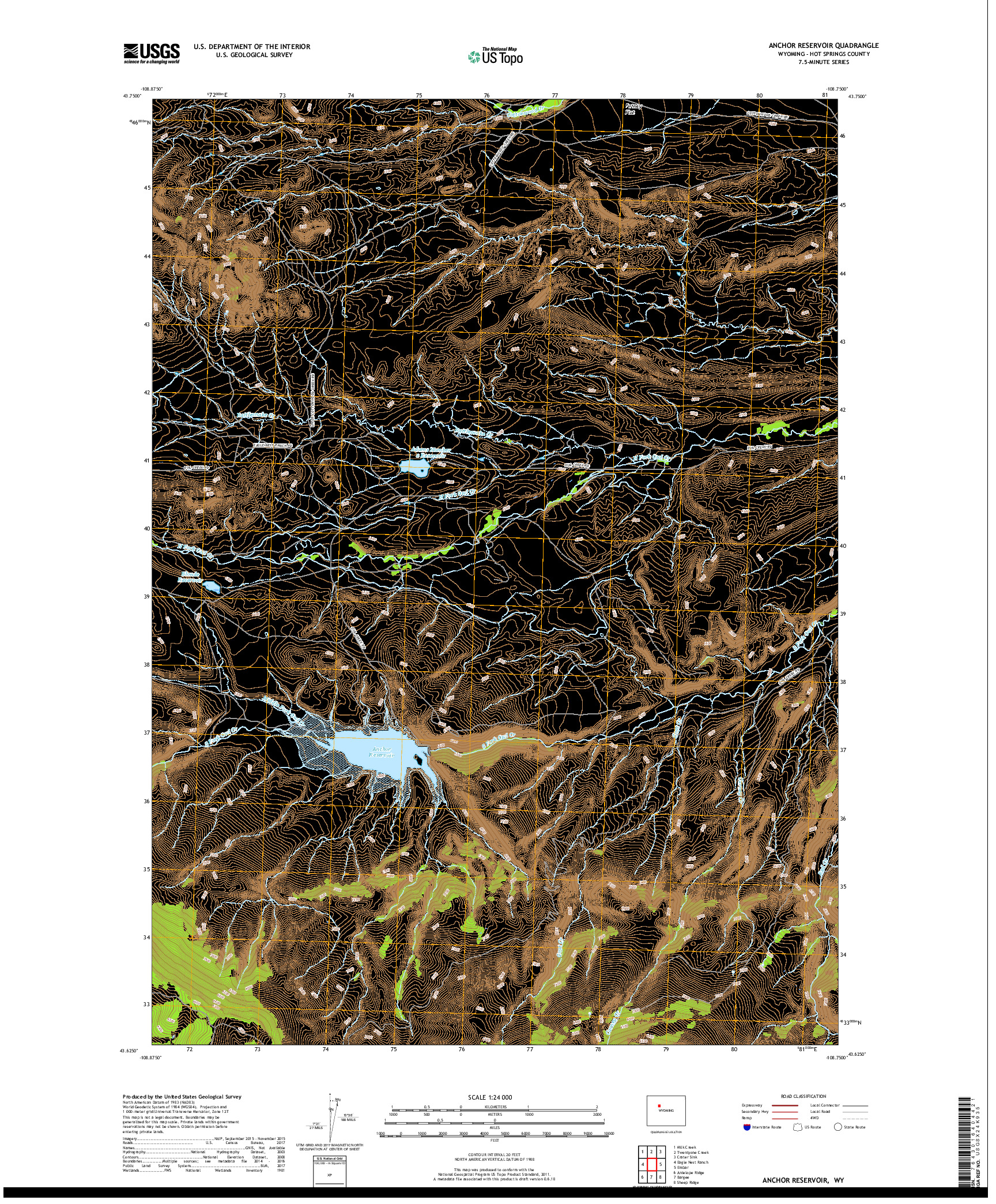 USGS US TOPO 7.5-MINUTE MAP FOR ANCHOR RESERVOIR, WY 2017