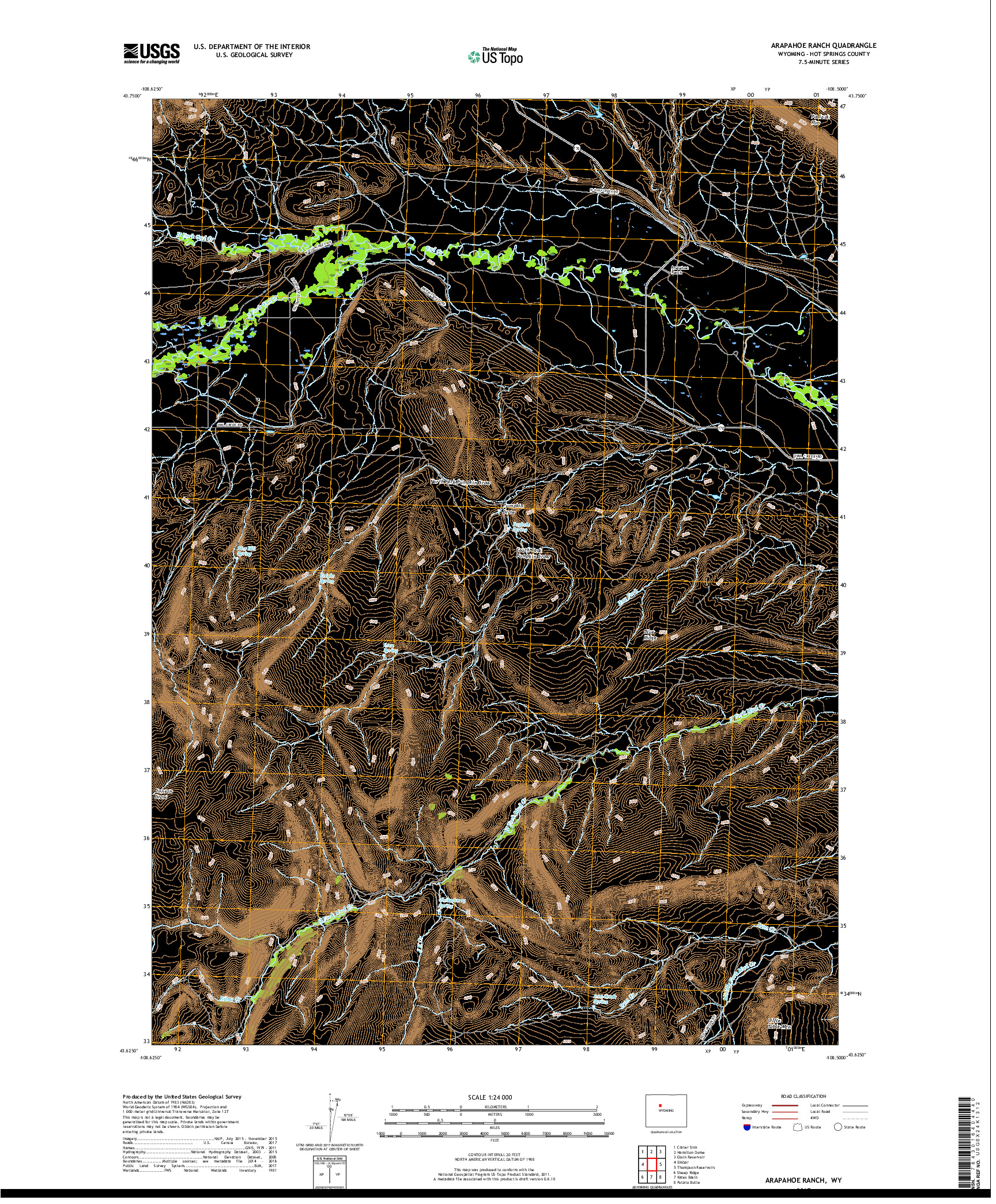 USGS US TOPO 7.5-MINUTE MAP FOR ARAPAHOE RANCH, WY 2017
