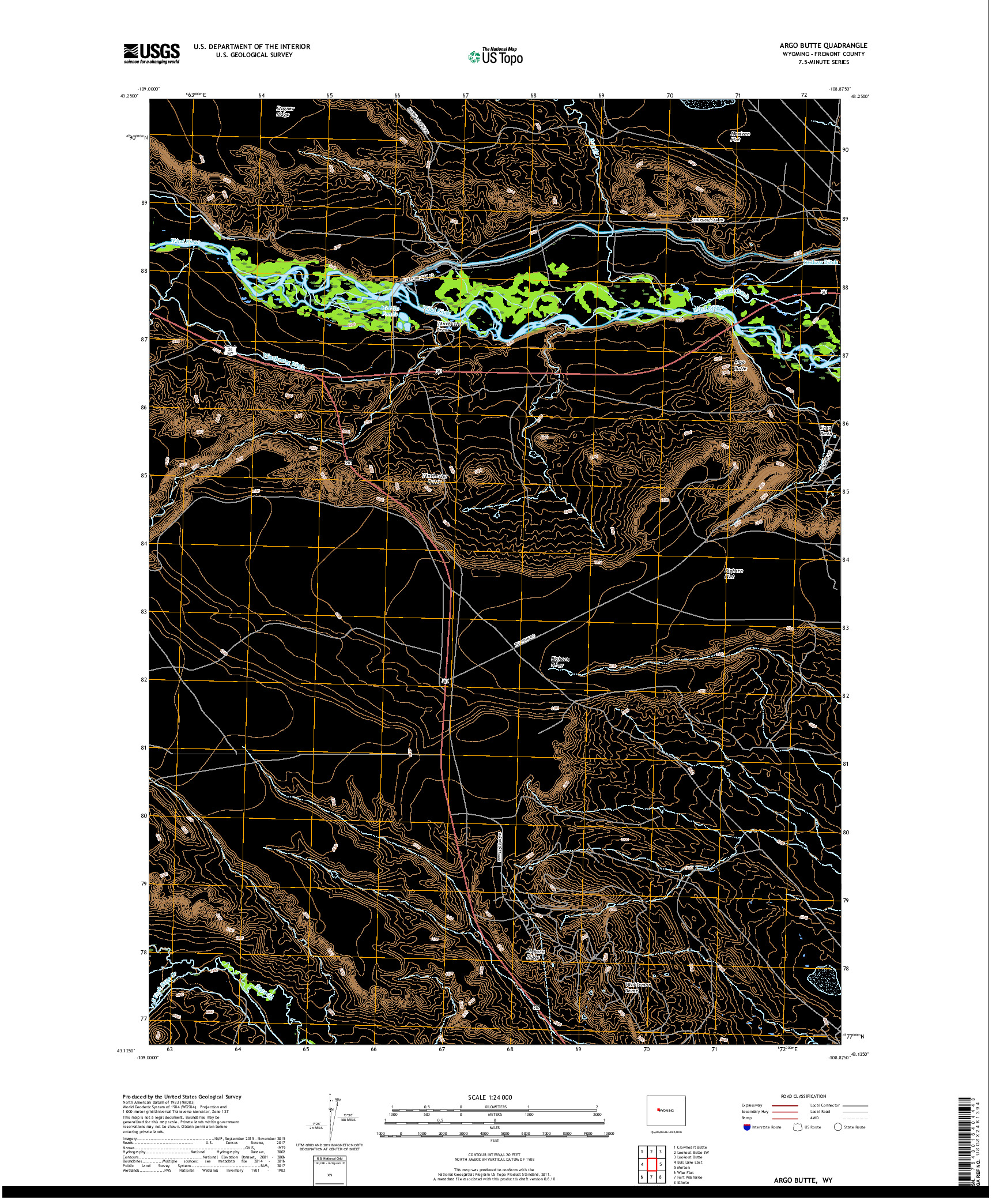 USGS US TOPO 7.5-MINUTE MAP FOR ARGO BUTTE, WY 2017