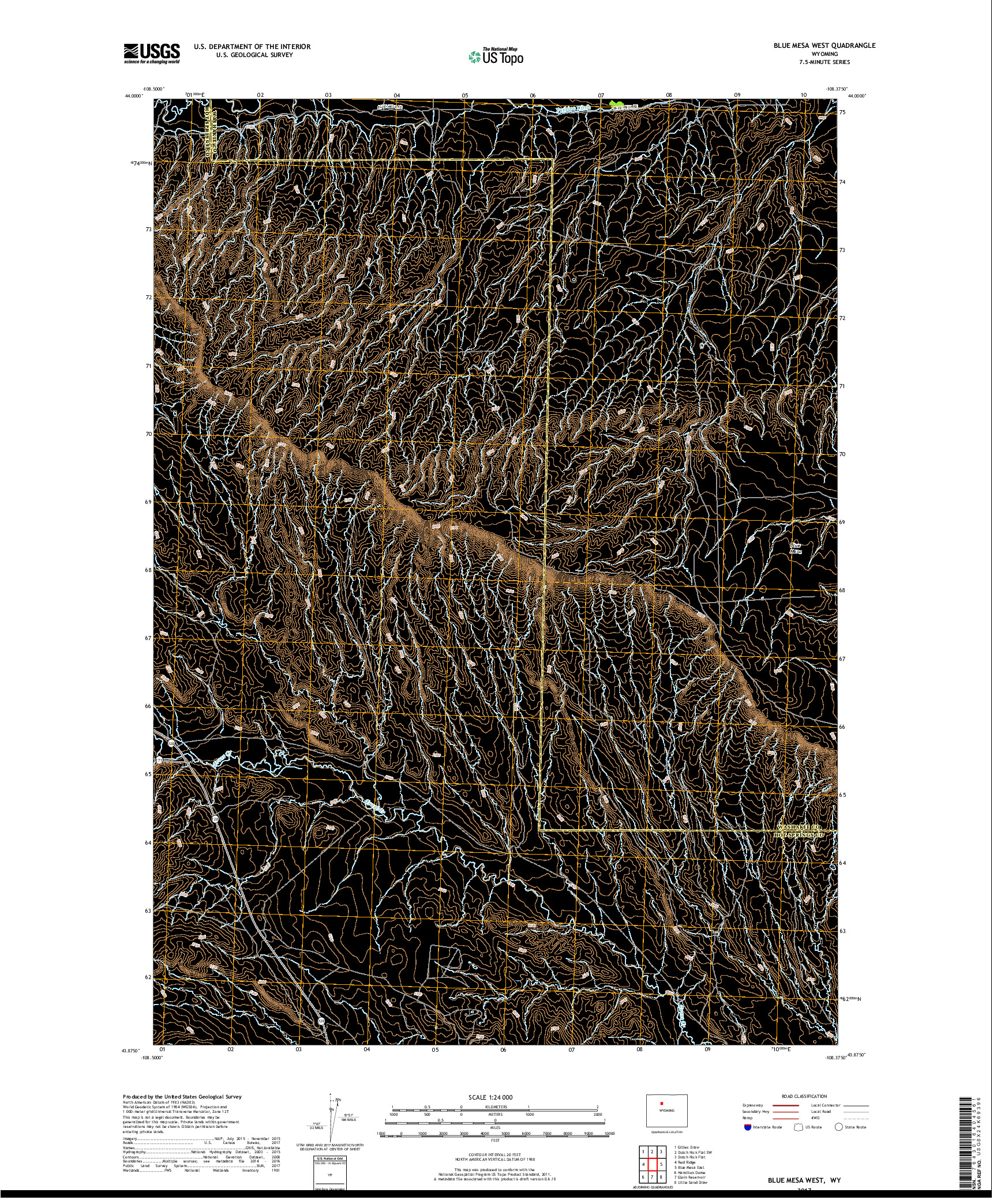 USGS US TOPO 7.5-MINUTE MAP FOR BLUE MESA WEST, WY 2017