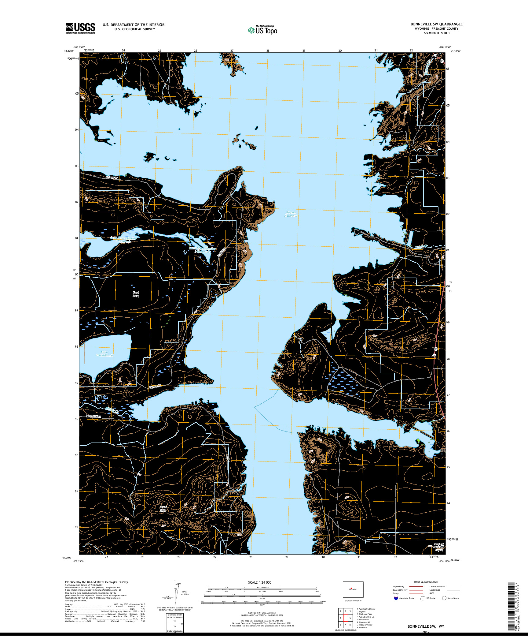 USGS US TOPO 7.5-MINUTE MAP FOR BONNEVILLE SW, WY 2017