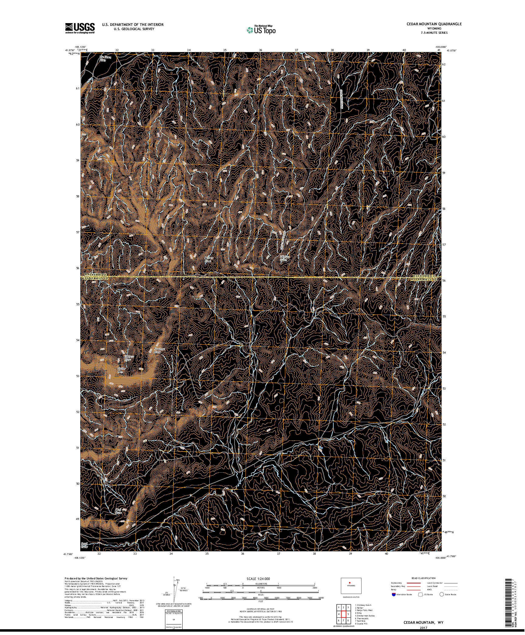 USGS US TOPO 7.5-MINUTE MAP FOR CEDAR MOUNTAIN, WY 2017