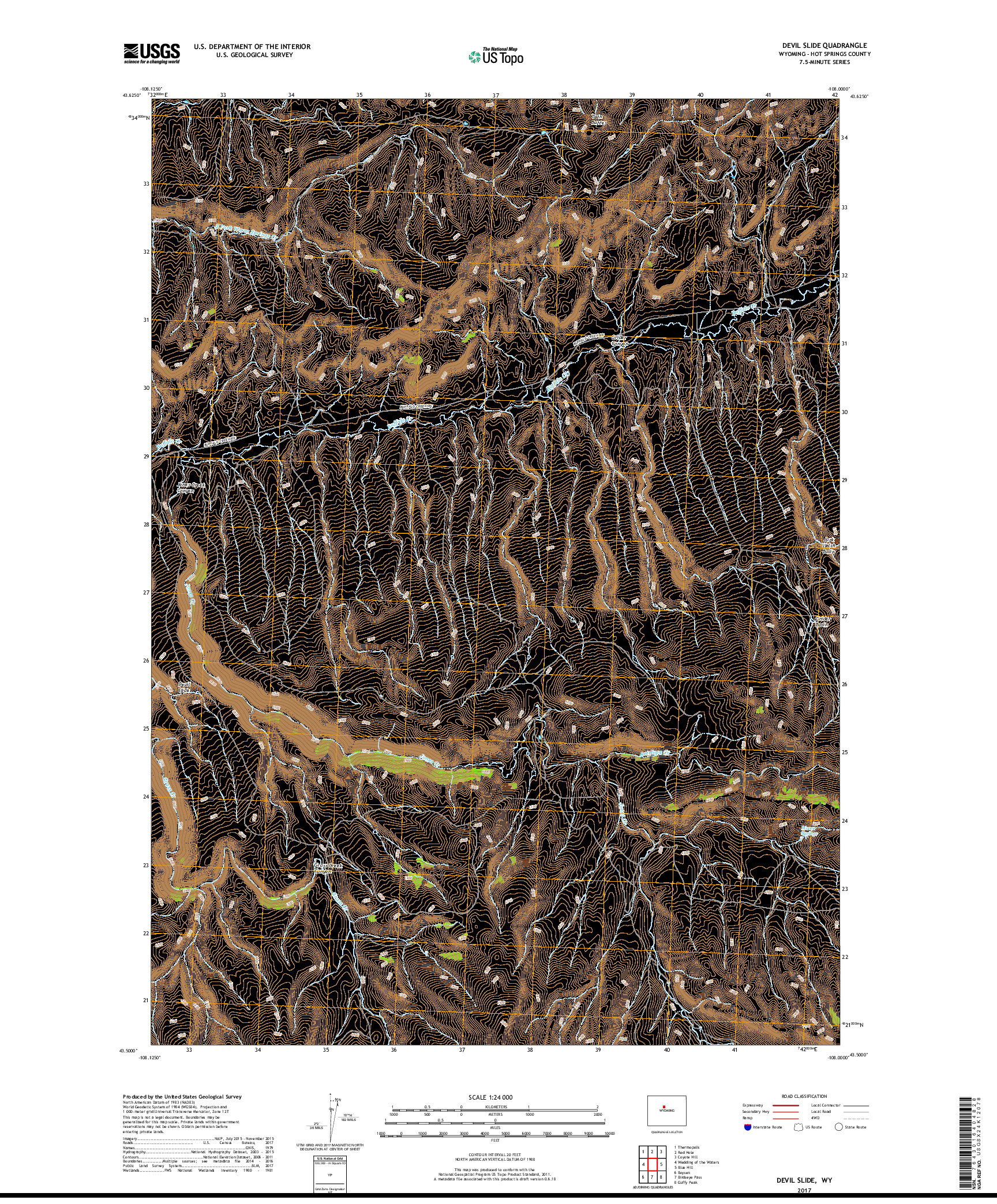 USGS US TOPO 7.5-MINUTE MAP FOR DEVIL SLIDE, WY 2017