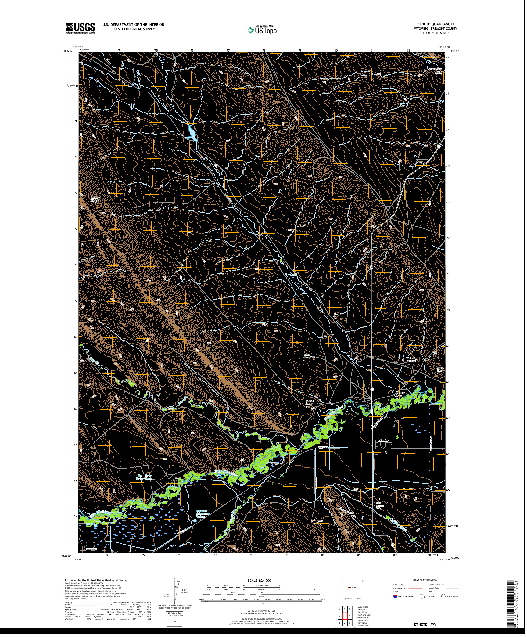 USGS US TOPO 7.5-MINUTE MAP FOR ETHETE, WY 2017
