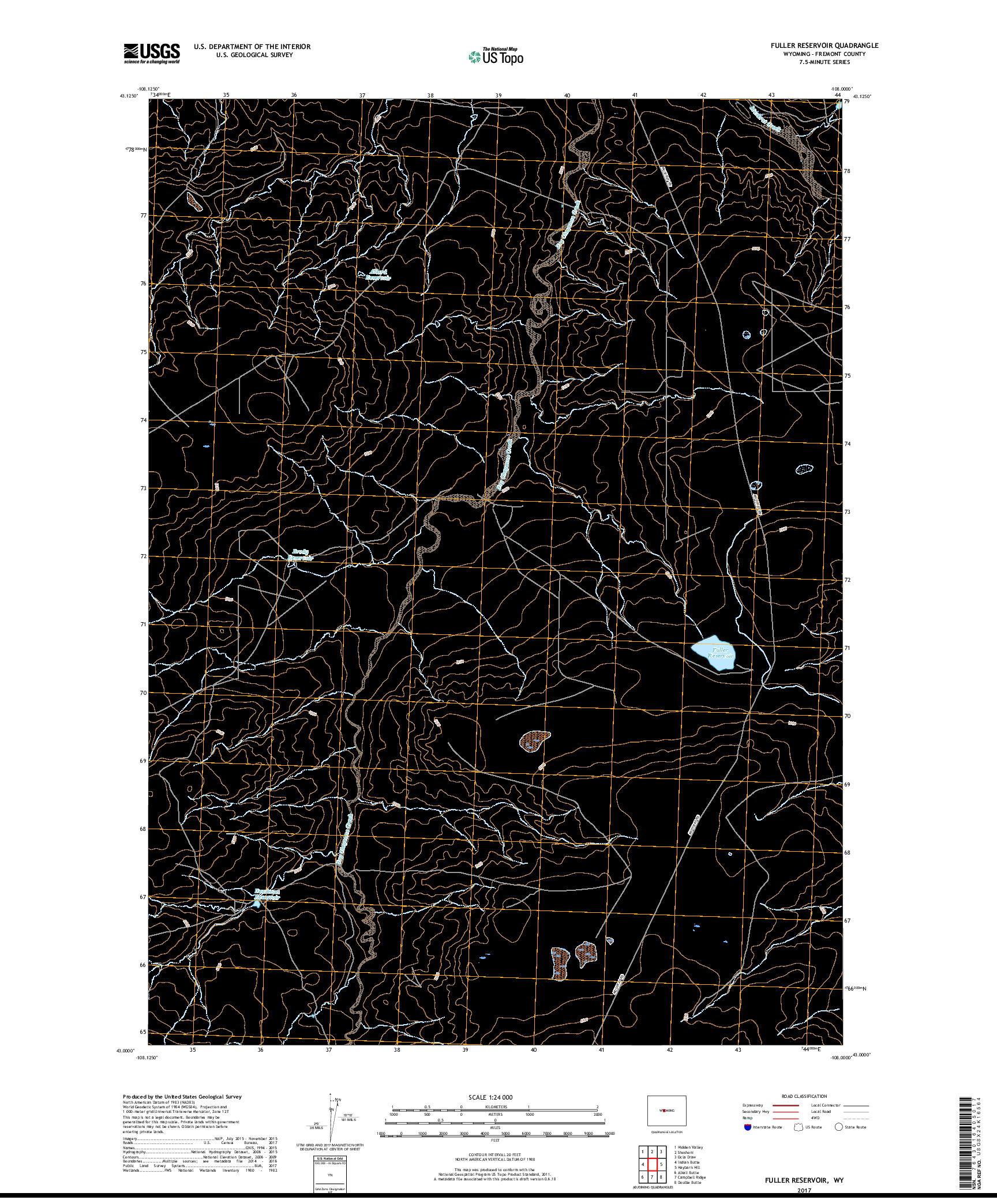 USGS US TOPO 7.5-MINUTE MAP FOR FULLER RESERVOIR, WY 2017