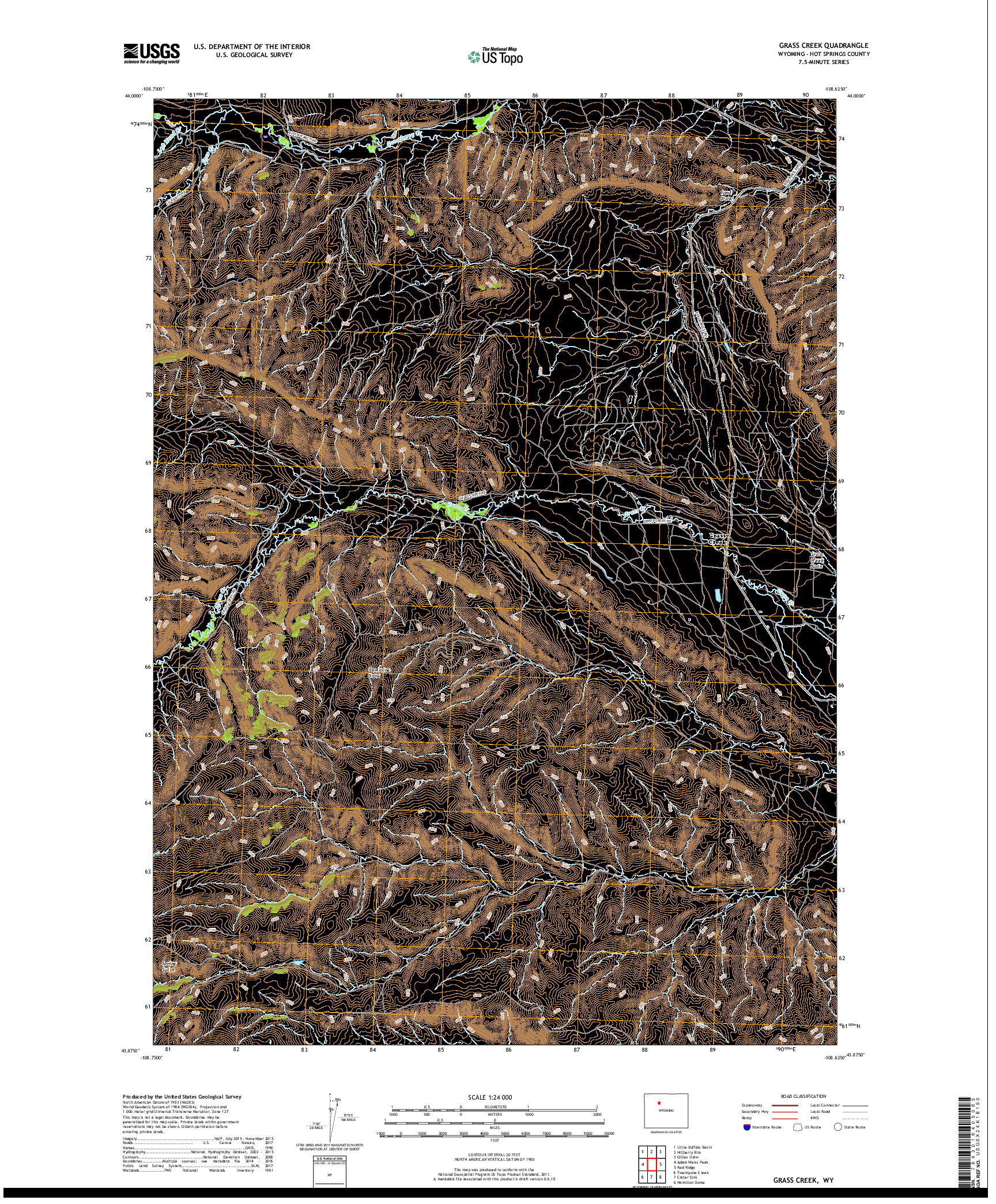 USGS US TOPO 7.5-MINUTE MAP FOR GRASS CREEK, WY 2017