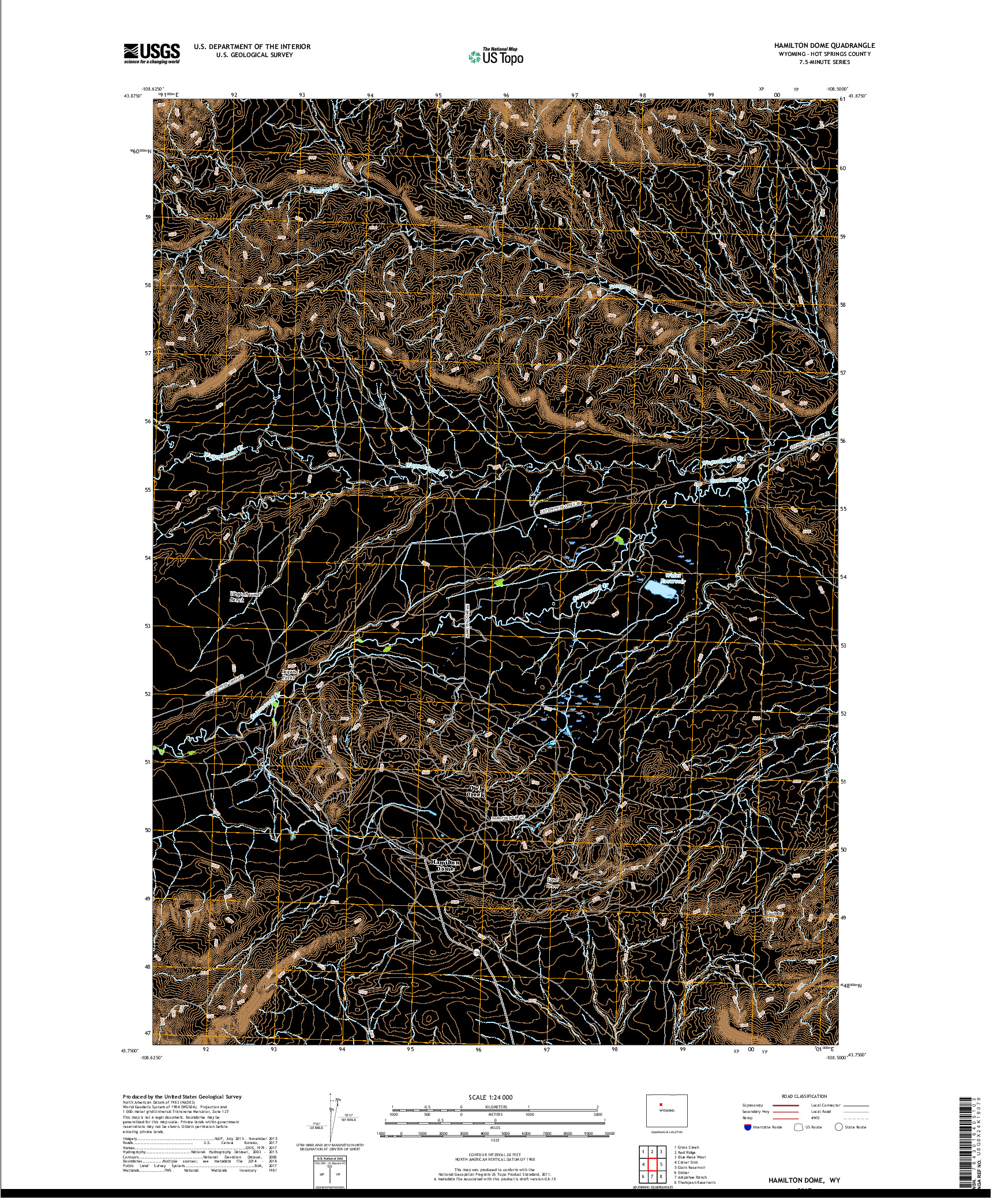 USGS US TOPO 7.5-MINUTE MAP FOR HAMILTON DOME, WY 2017