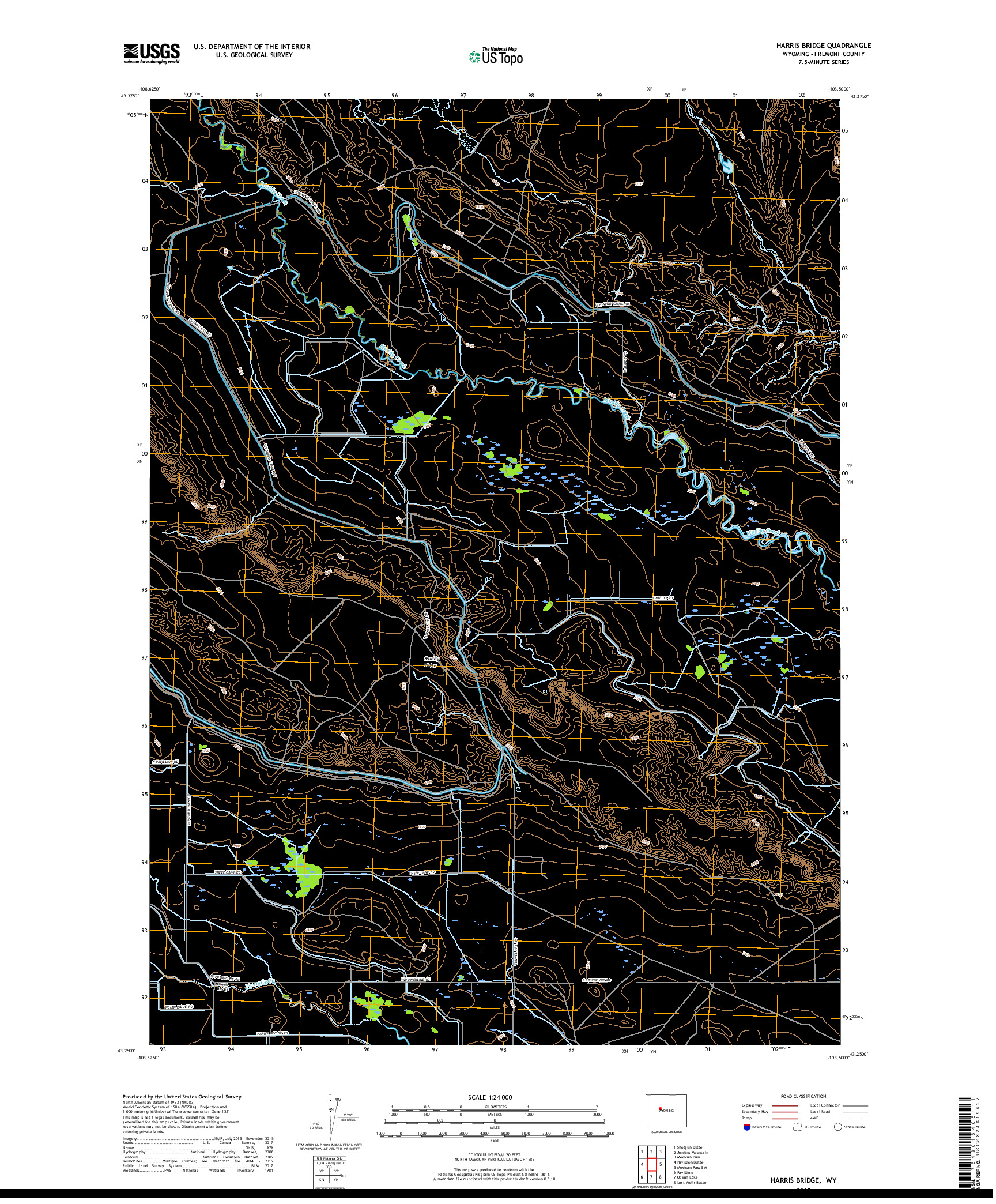 USGS US TOPO 7.5-MINUTE MAP FOR HARRIS BRIDGE, WY 2017