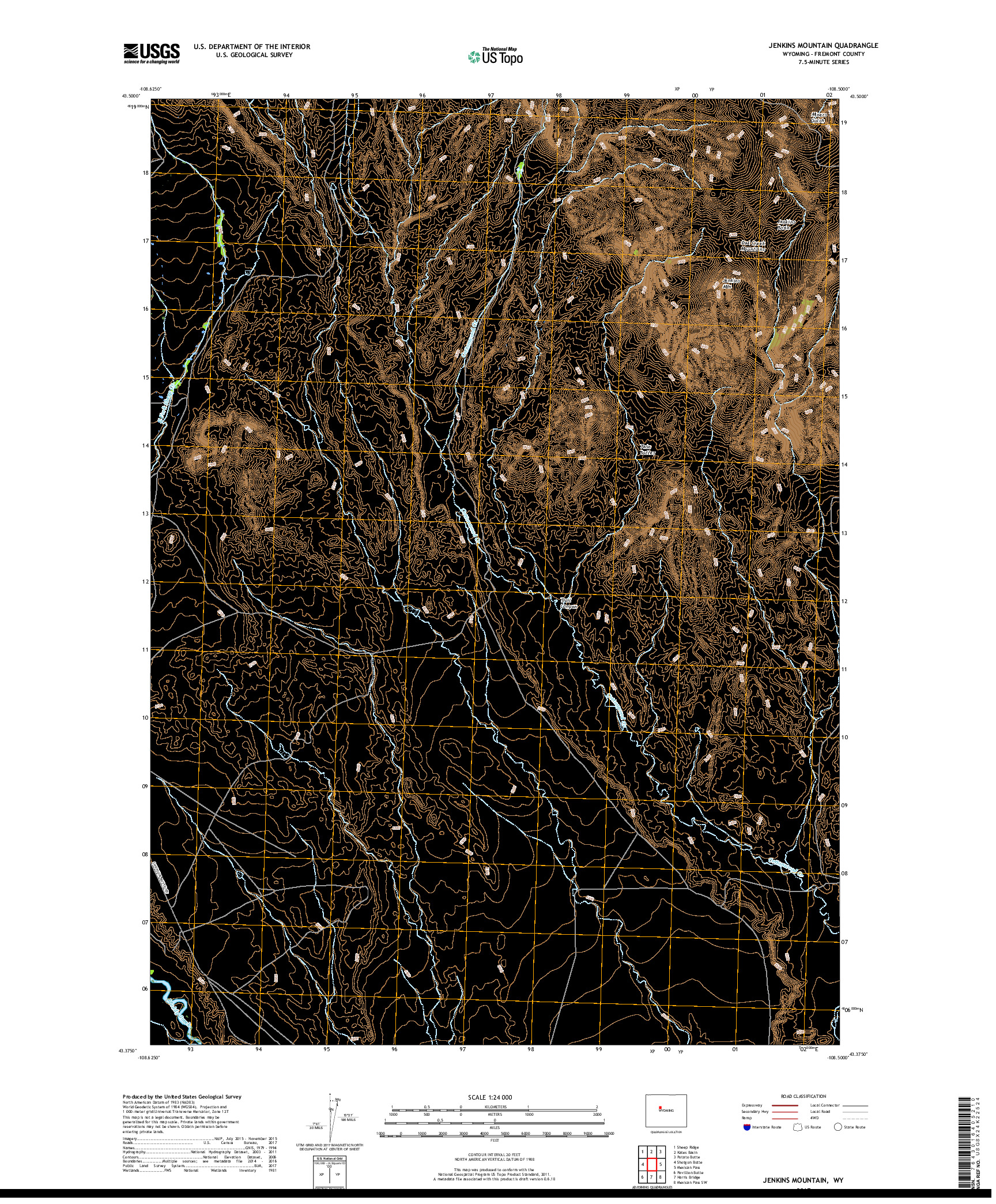 USGS US TOPO 7.5-MINUTE MAP FOR JENKINS MOUNTAIN, WY 2017