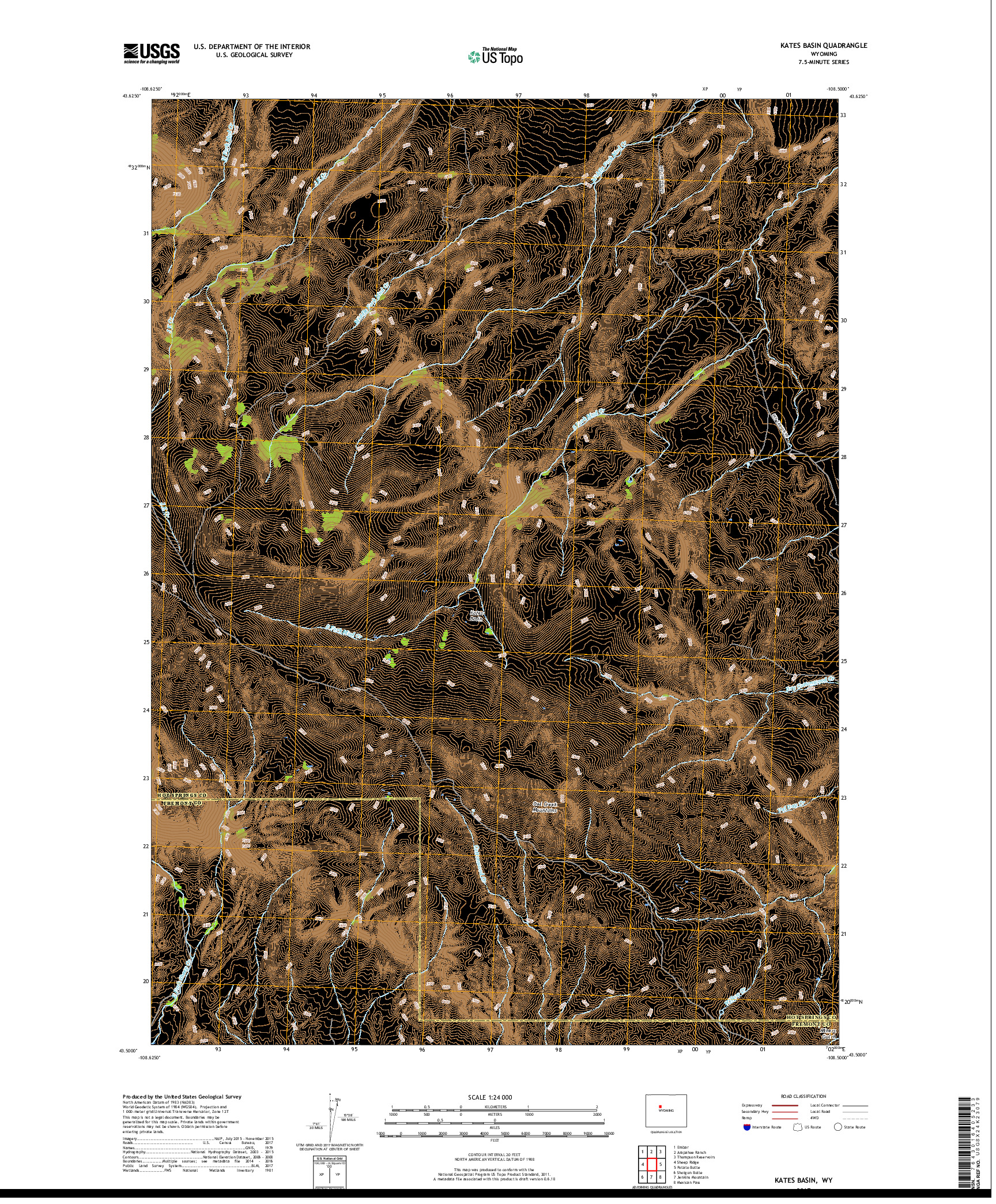 USGS US TOPO 7.5-MINUTE MAP FOR KATES BASIN, WY 2017