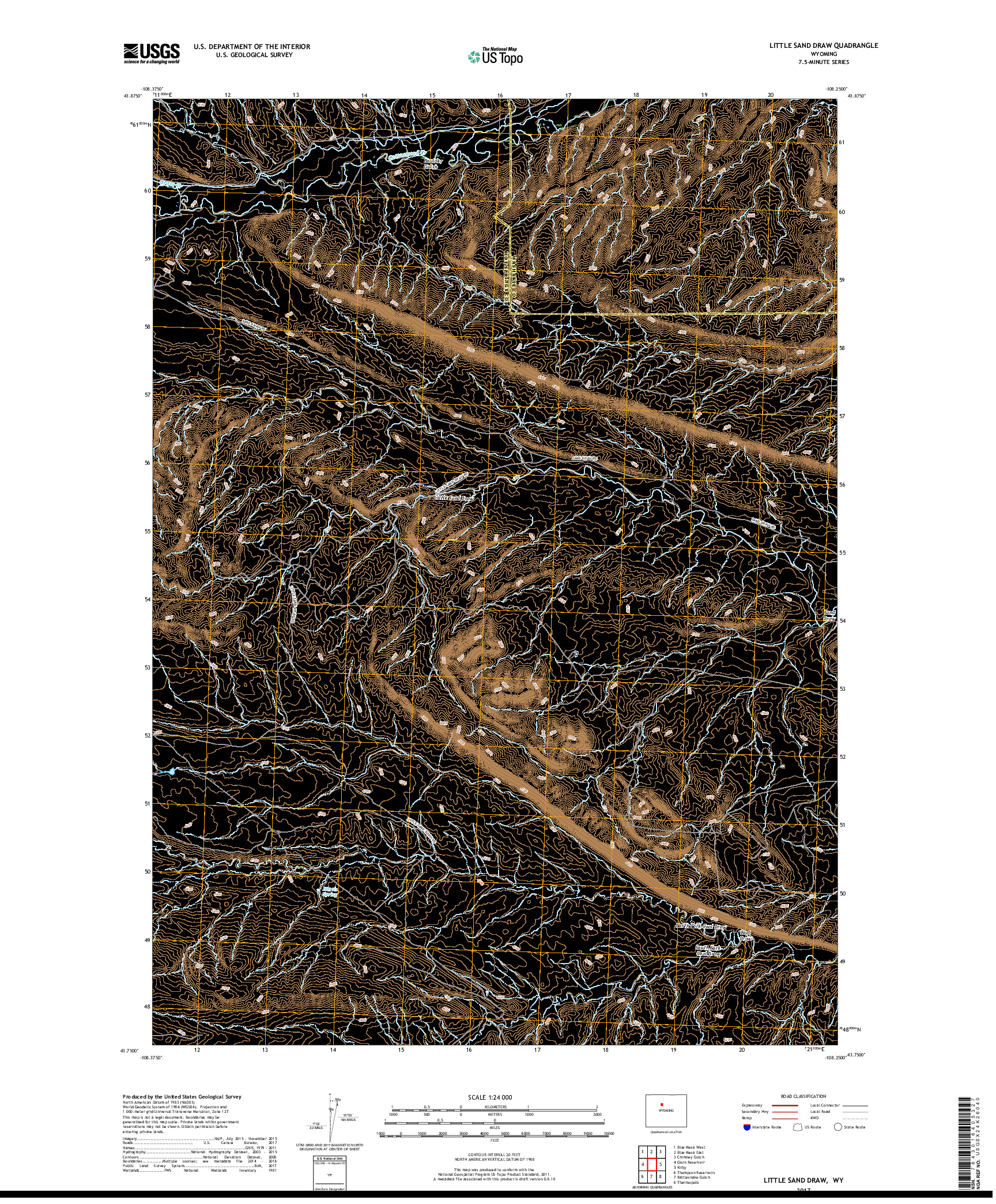 USGS US TOPO 7.5-MINUTE MAP FOR LITTLE SAND DRAW, WY 2017