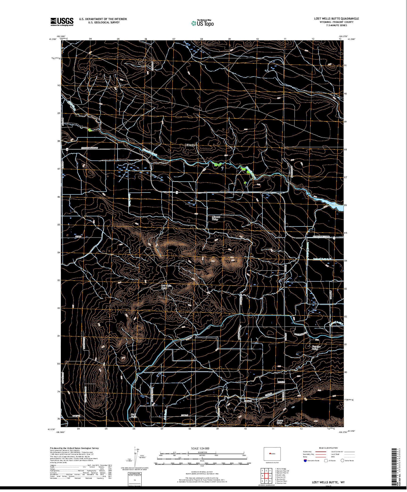 USGS US TOPO 7.5-MINUTE MAP FOR LOST WELLS BUTTE, WY 2017