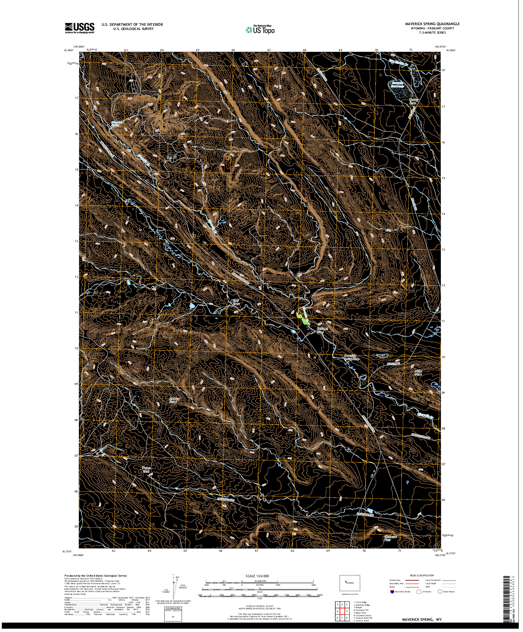 USGS US TOPO 7.5-MINUTE MAP FOR MAVERICK SPRING, WY 2017