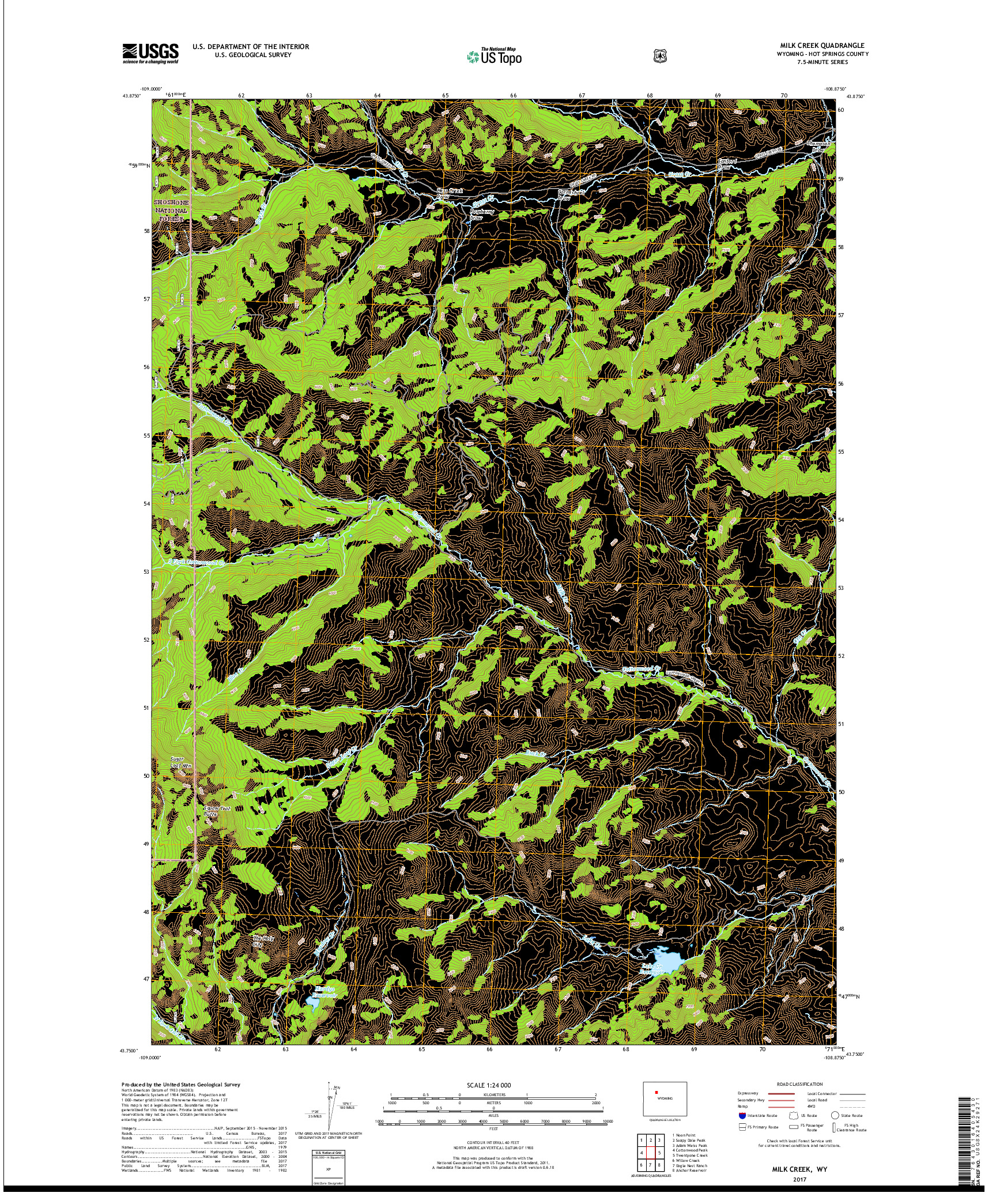 USGS US TOPO 7.5-MINUTE MAP FOR MILK CREEK, WY 2017