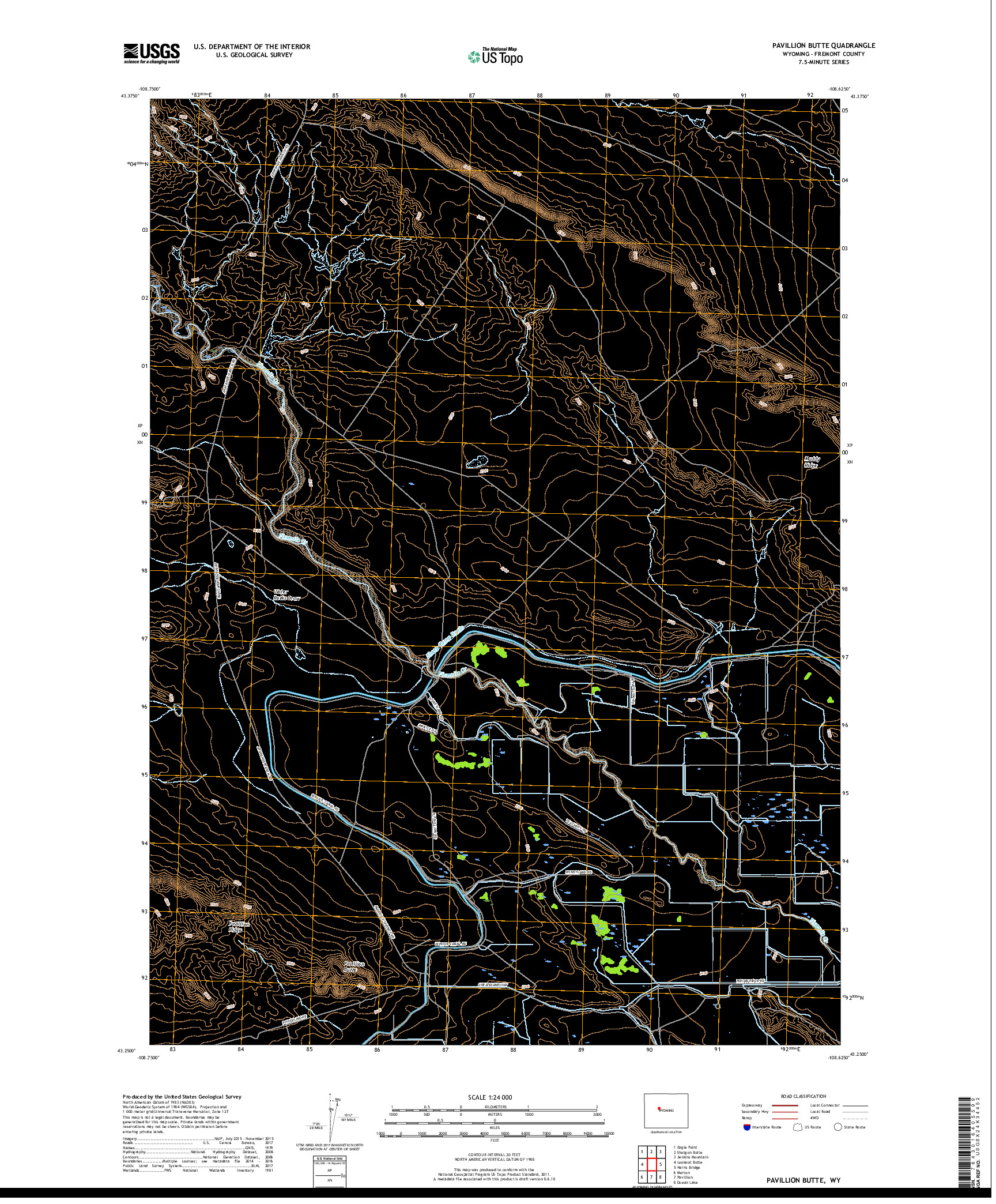 USGS US TOPO 7.5-MINUTE MAP FOR PAVILLION BUTTE, WY 2017