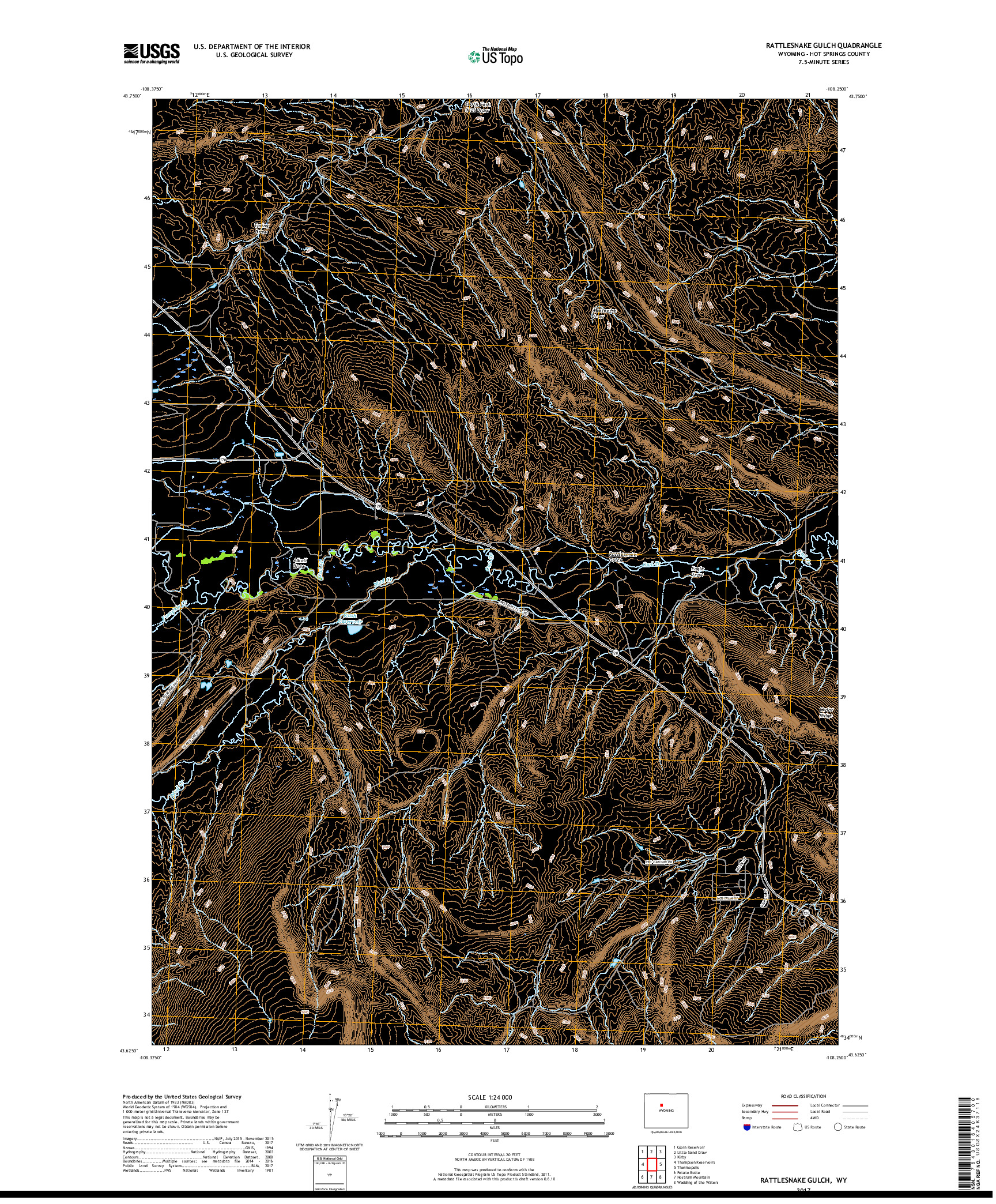 USGS US TOPO 7.5-MINUTE MAP FOR RATTLESNAKE GULCH, WY 2017