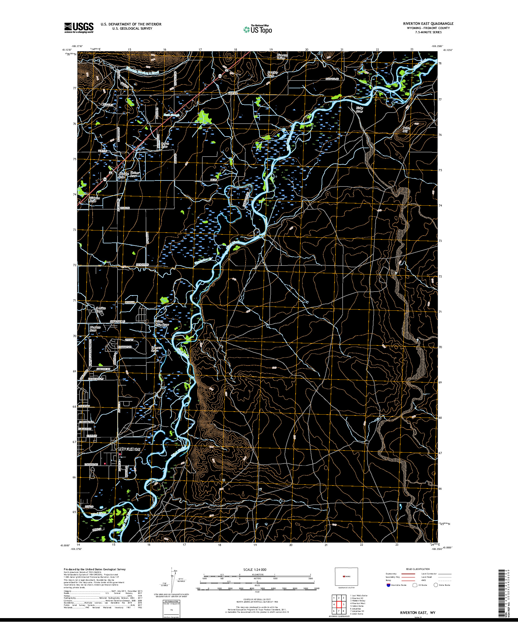 USGS US TOPO 7.5-MINUTE MAP FOR RIVERTON EAST, WY 2017