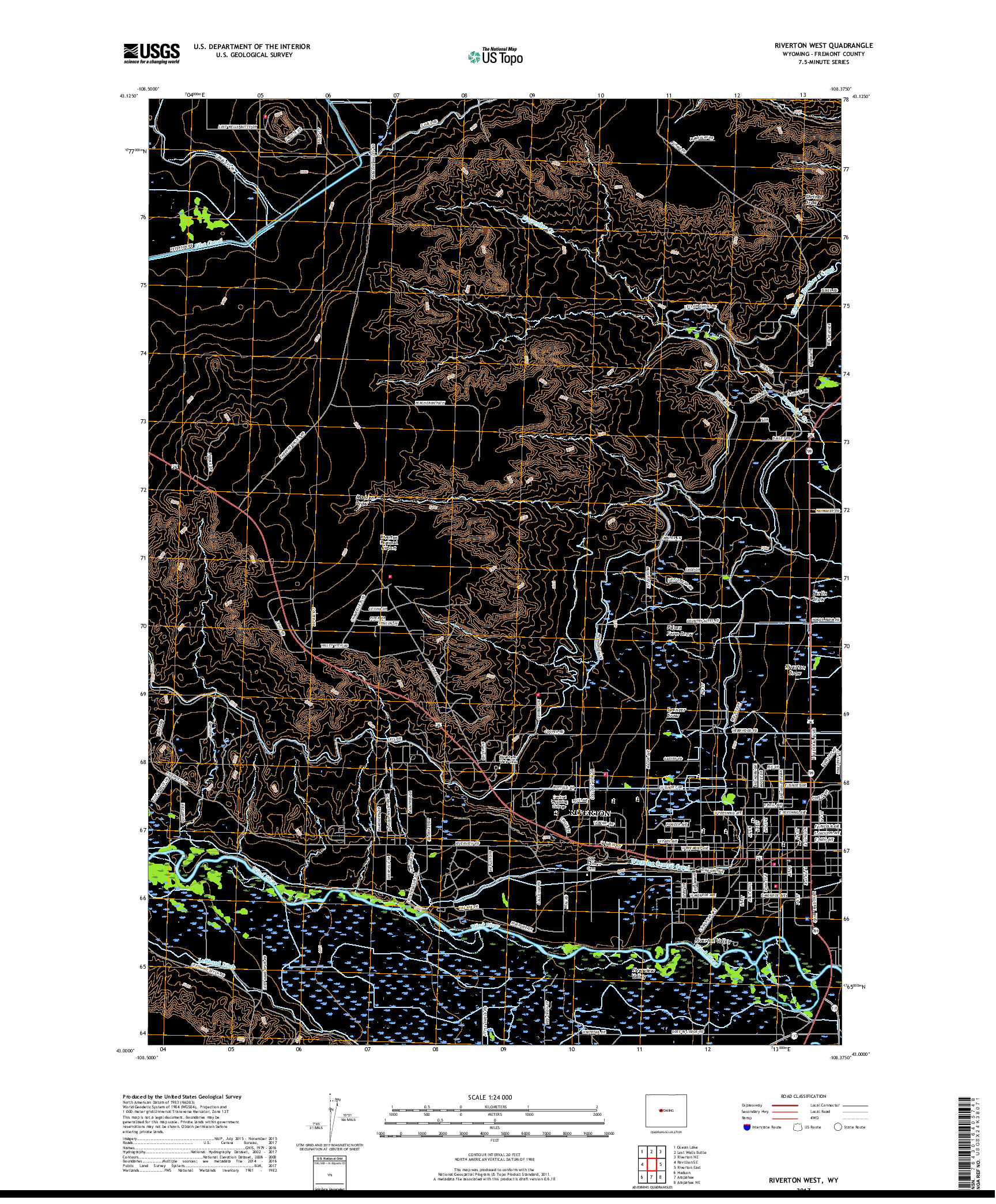 USGS US TOPO 7.5-MINUTE MAP FOR RIVERTON WEST, WY 2017