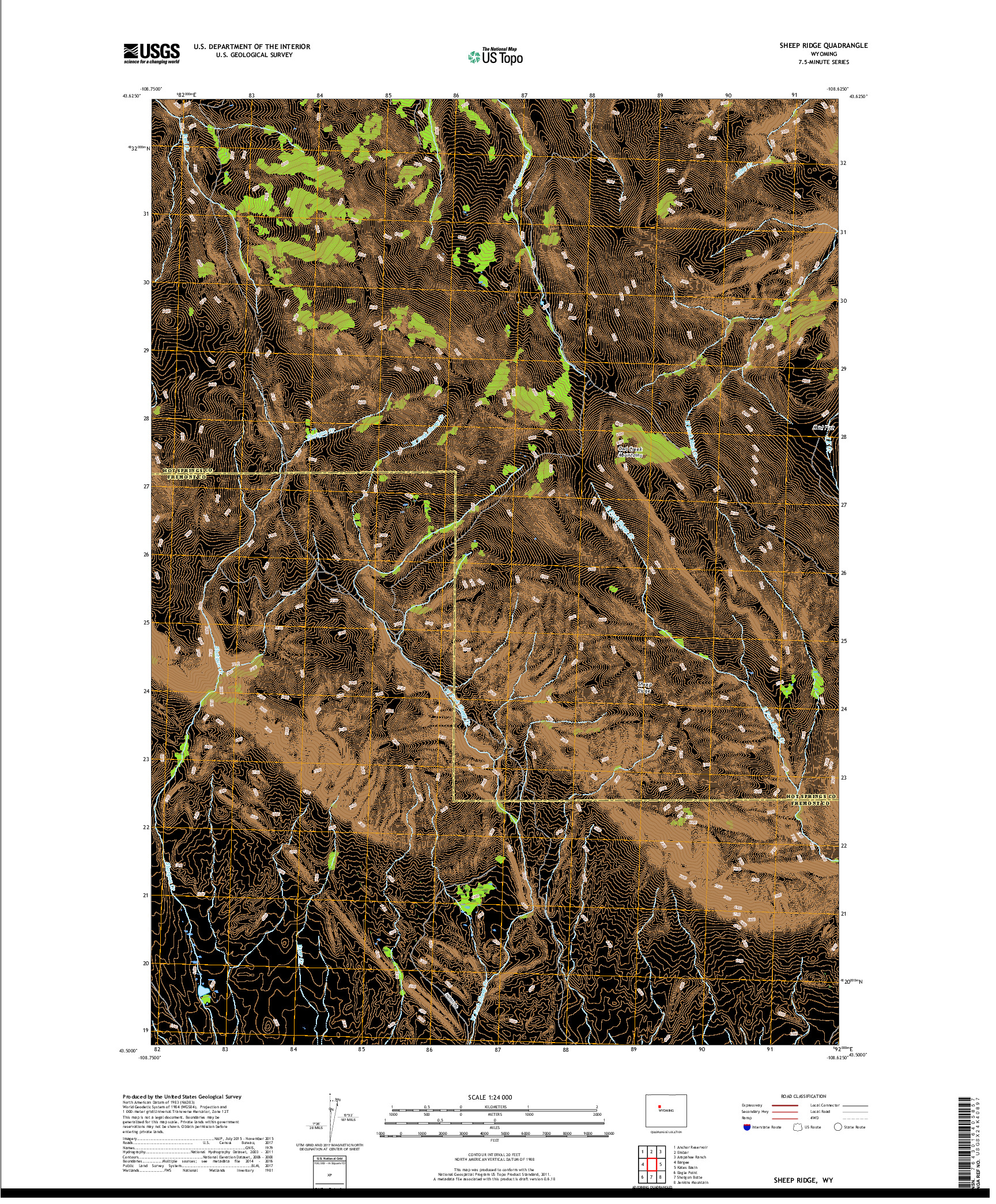 USGS US TOPO 7.5-MINUTE MAP FOR SHEEP RIDGE, WY 2017